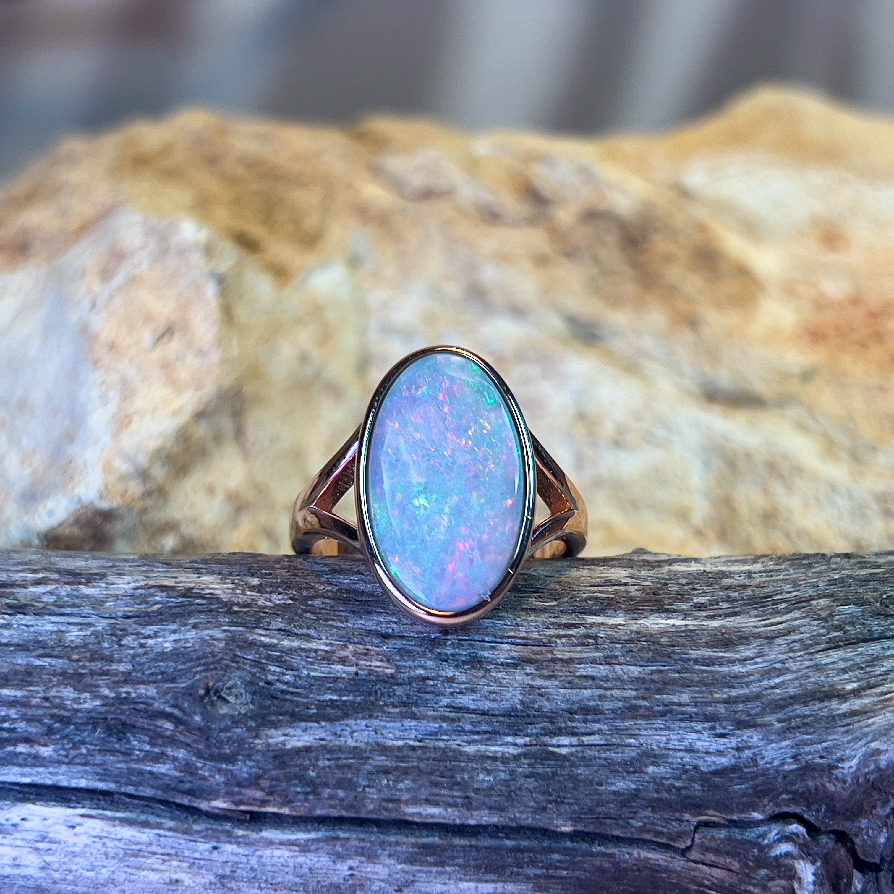 Rose Gold Plated Sterling Silver Solitaire ring with Dark Opal 4.76ct - Masterpiece Jewellery Opal & Gems Sydney Australia | Online Shop