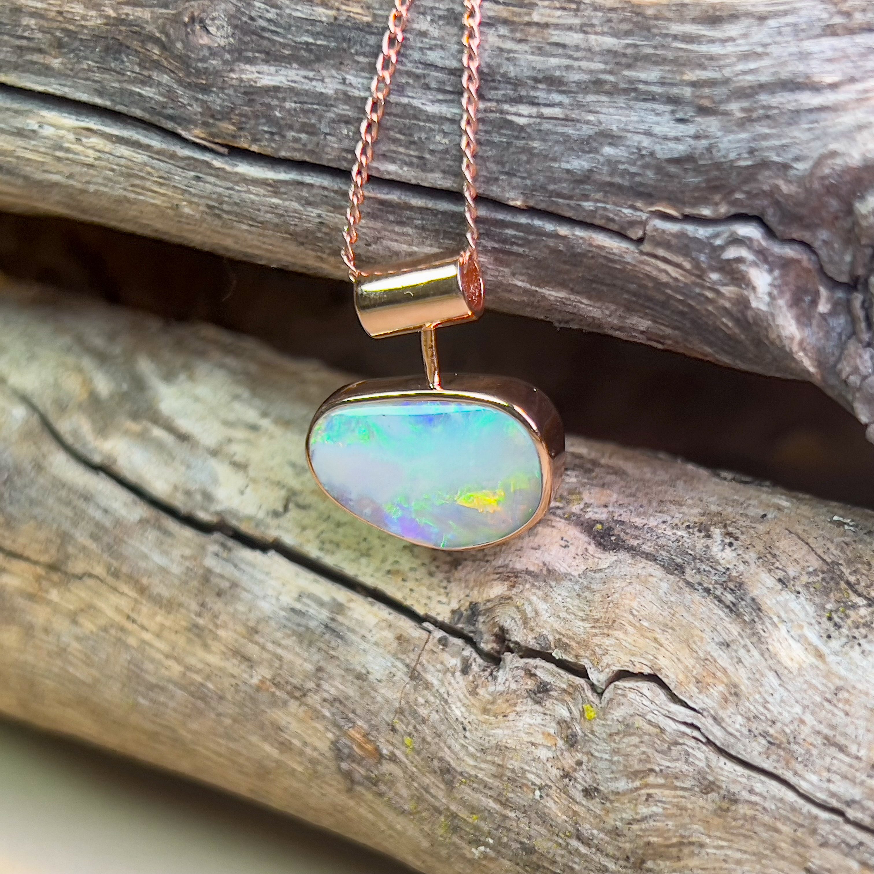 Rose Gold plated sterling silver Crystal opal 2.3ct bezel set pendant - Masterpiece Jewellery Opal & Gems Sydney Australia | Online Shop