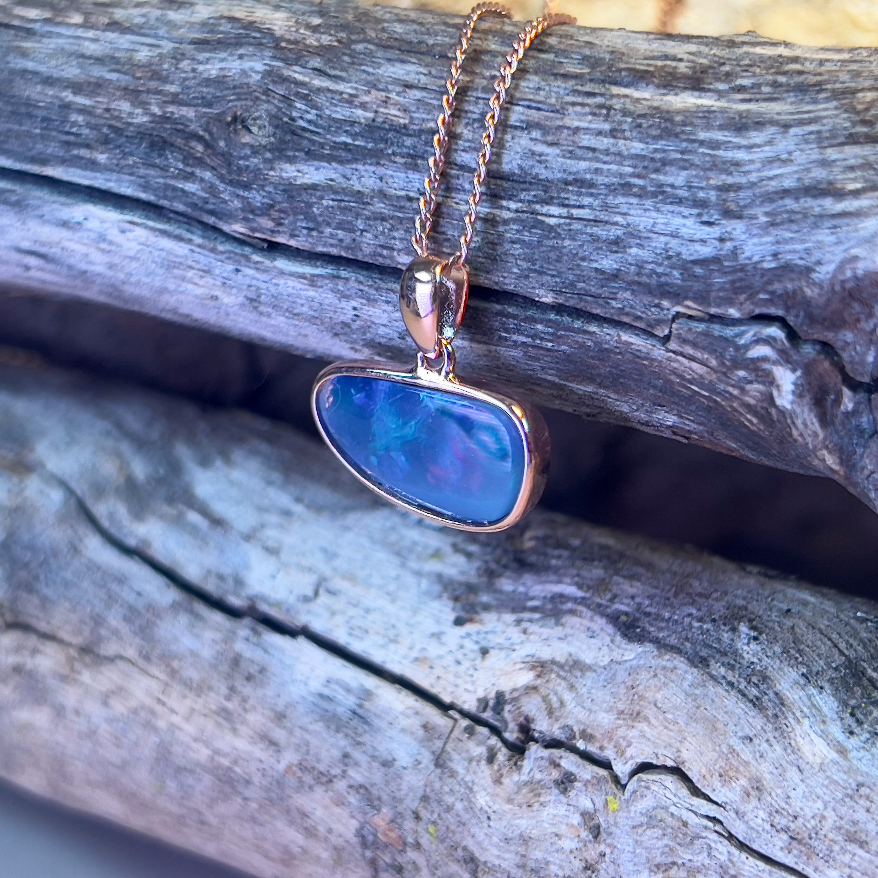 Rose Gold plated Sterling Silver bezel set Light Opal 2.05ct pendant - Masterpiece Jewellery Opal & Gems Sydney Australia | Online Shop