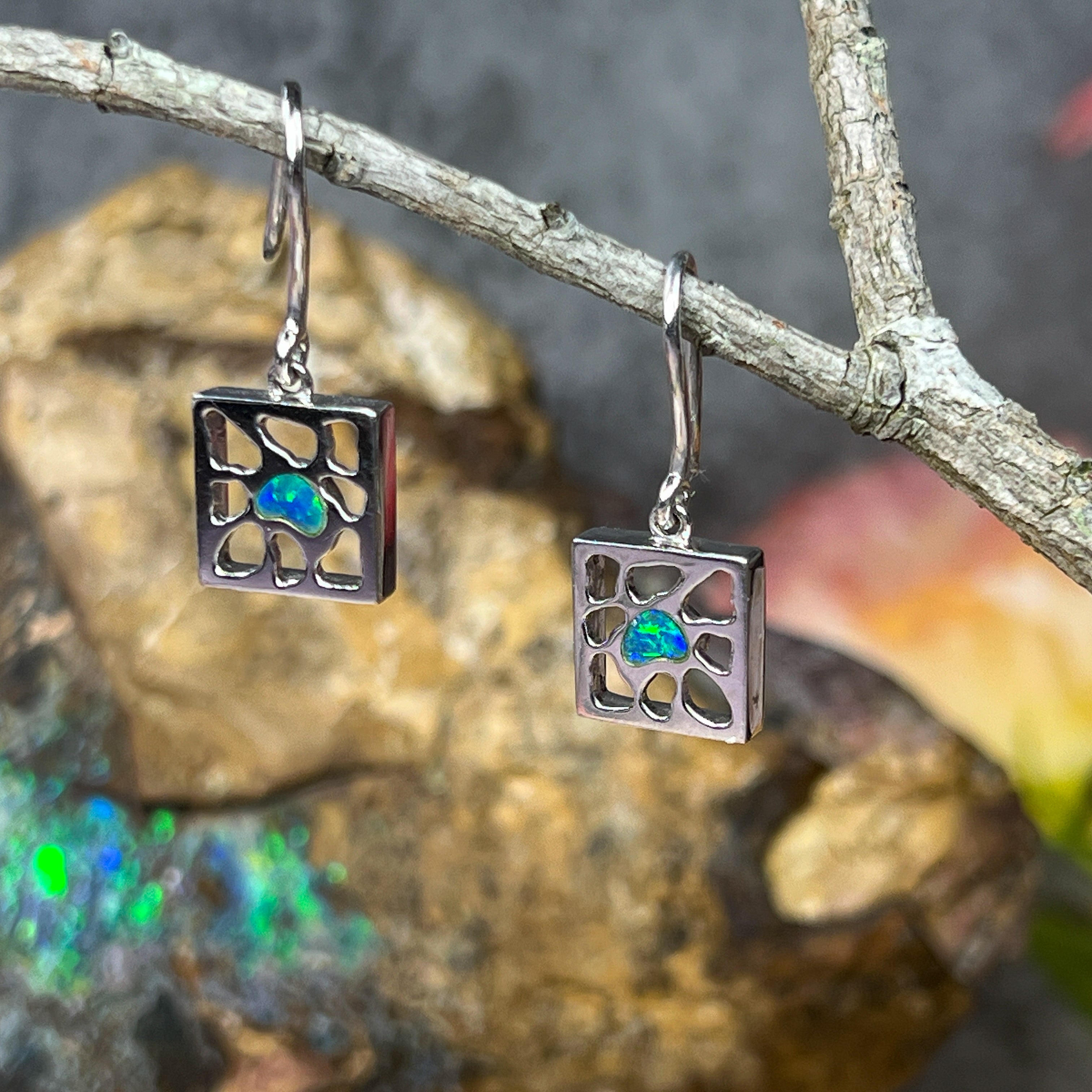 Sterling Silver Opal Inlay Earrings - Dainty Handmade Studs, Cute Minimalist Opal Jewelry, Perfect Gift for Her & Birthstone Accessory - Masterpiece Jewellery Opal & Gems Sydney Australia | Online Shop