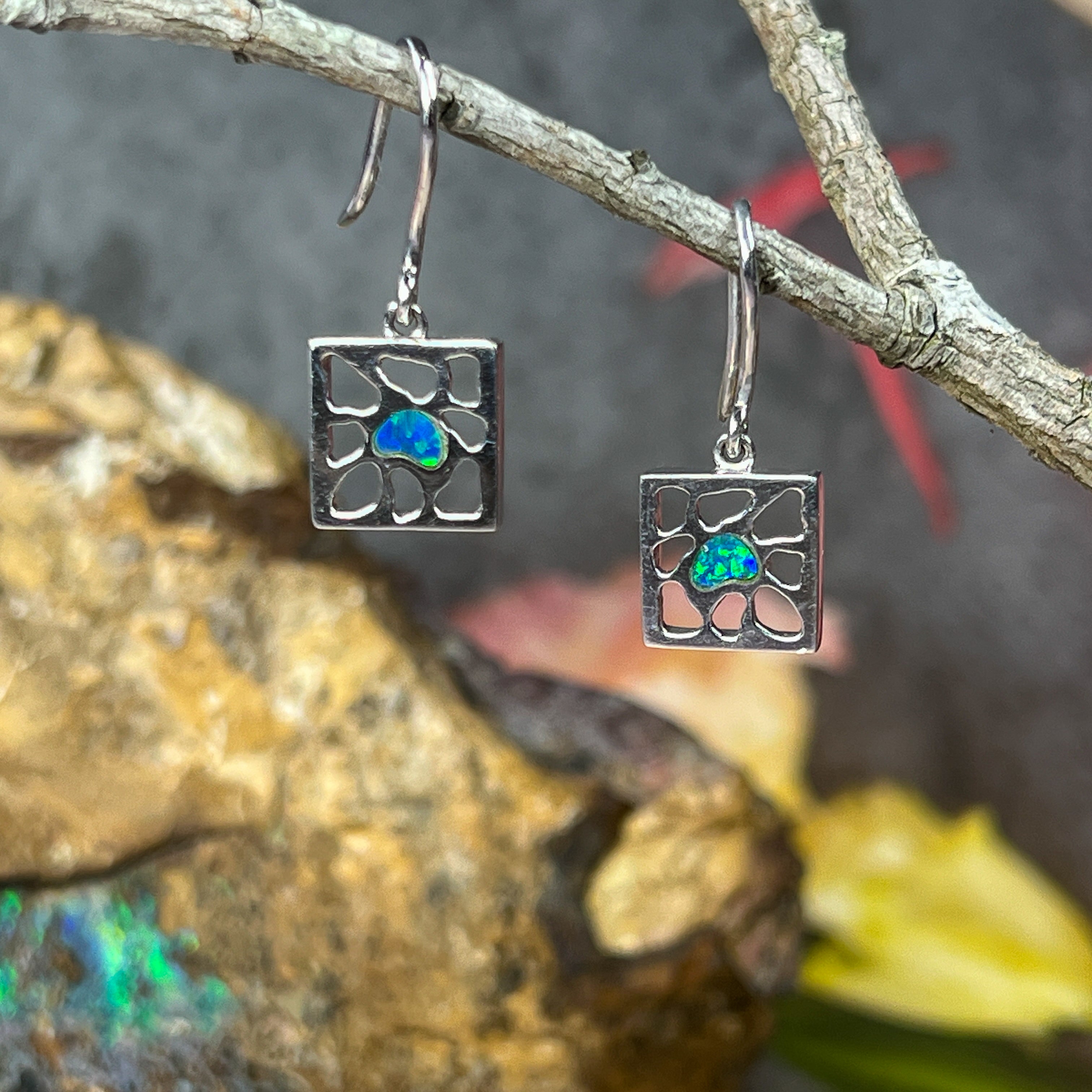 Sterling Silver Opal Inlay Earrings - Dainty Handmade Studs, Cute Minimalist Opal Jewelry, Perfect Gift for Her & Birthstone Accessory - Masterpiece Jewellery Opal & Gems Sydney Australia | Online Shop