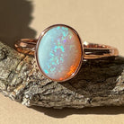 Rose Gold plated Sterling Silver 9x7mm White Opal ring bezel set - Masterpiece Jewellery Opal & Gems Sydney Australia | Online Shop