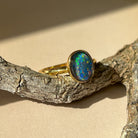 Gold-Plated Silver Ring with 10x8mm Triplet Opal - Bezel Set, Handcrafted Gemstone Jewelry, Perfect Gift for Her, Opal Ring - Masterpiece Jewellery Opal & Gems Sydney Australia | Online Shop