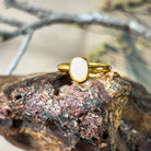 Gold plated sterling silver 8x6mm White Opal ring bezel set - Masterpiece Jewellery Opal & Gems Sydney Australia | Online Shop