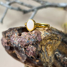 Gold plated sterling silver 8x6mm White Opal ring bezel set - Masterpiece Jewellery Opal & Gems Sydney Australia | Online Shop