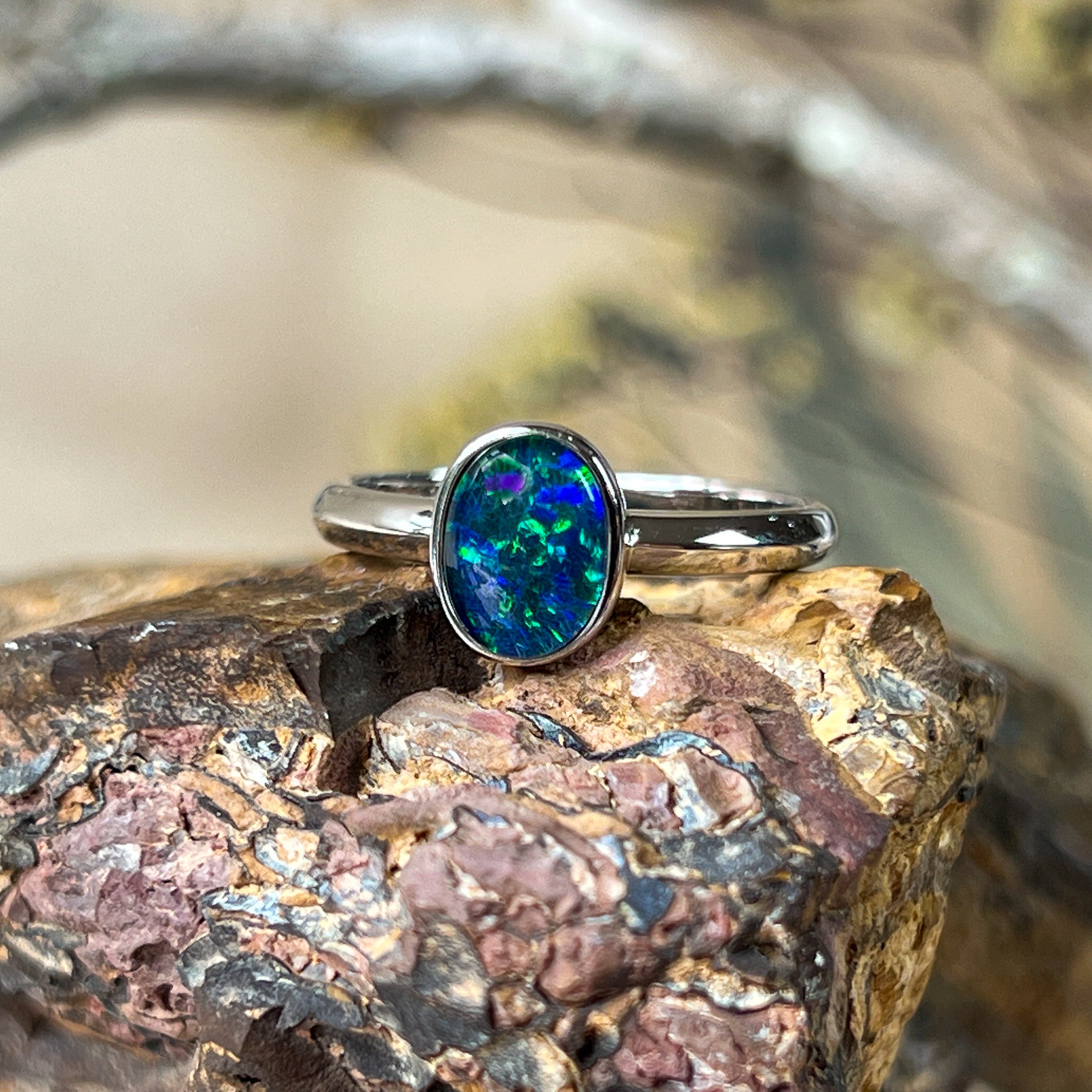 Sterling Silver 8x6mm Triplet Opal ring bezel set - Masterpiece Jewellery Opal & Gems Sydney Australia | Online Shop
