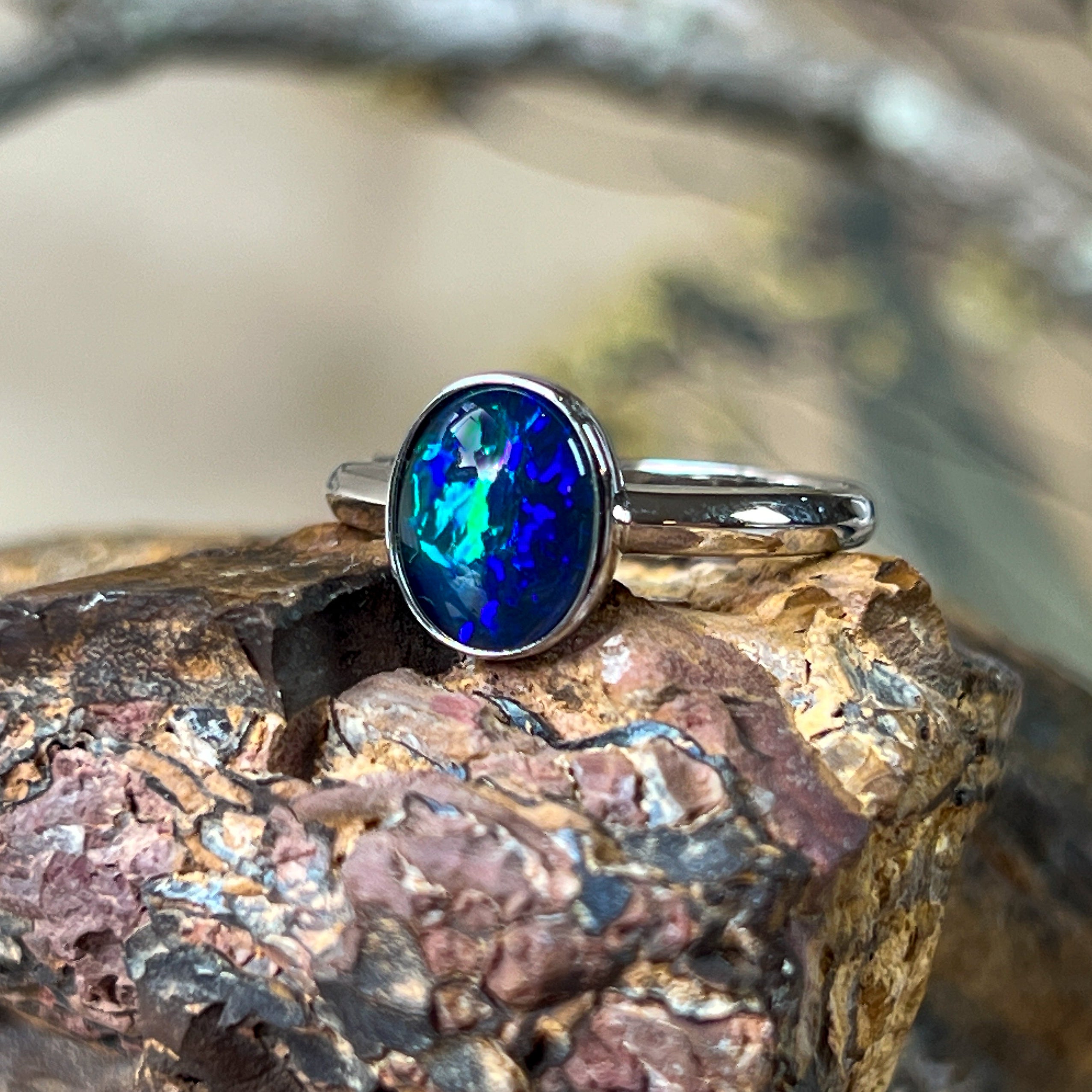 Sterling Silver 9x7mm Triplet Opal ring bezel solitaire - Masterpiece Jewellery Opal & Gems Sydney Australia | Online Shop