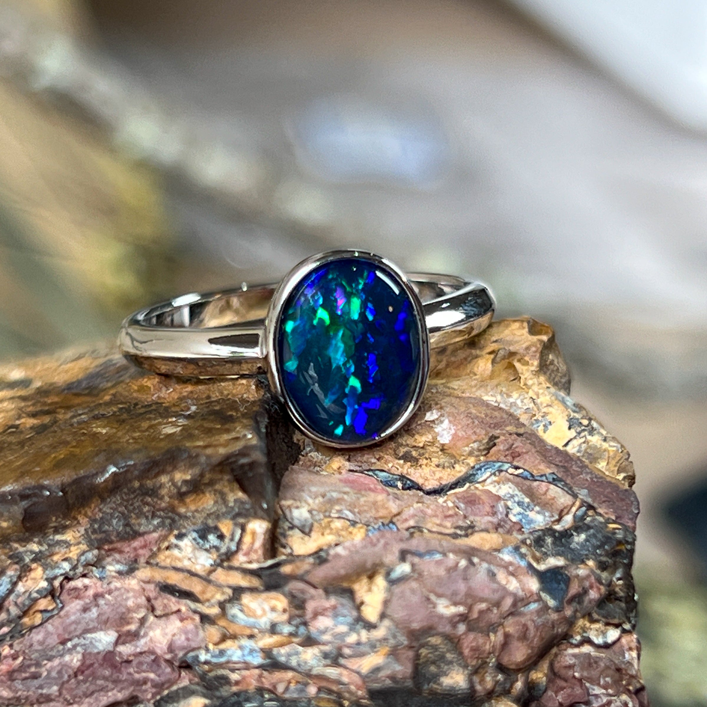 Sterling Silver 9x7mm Triplet Opal ring bezel solitaire - Masterpiece Jewellery Opal & Gems Sydney Australia | Online Shop