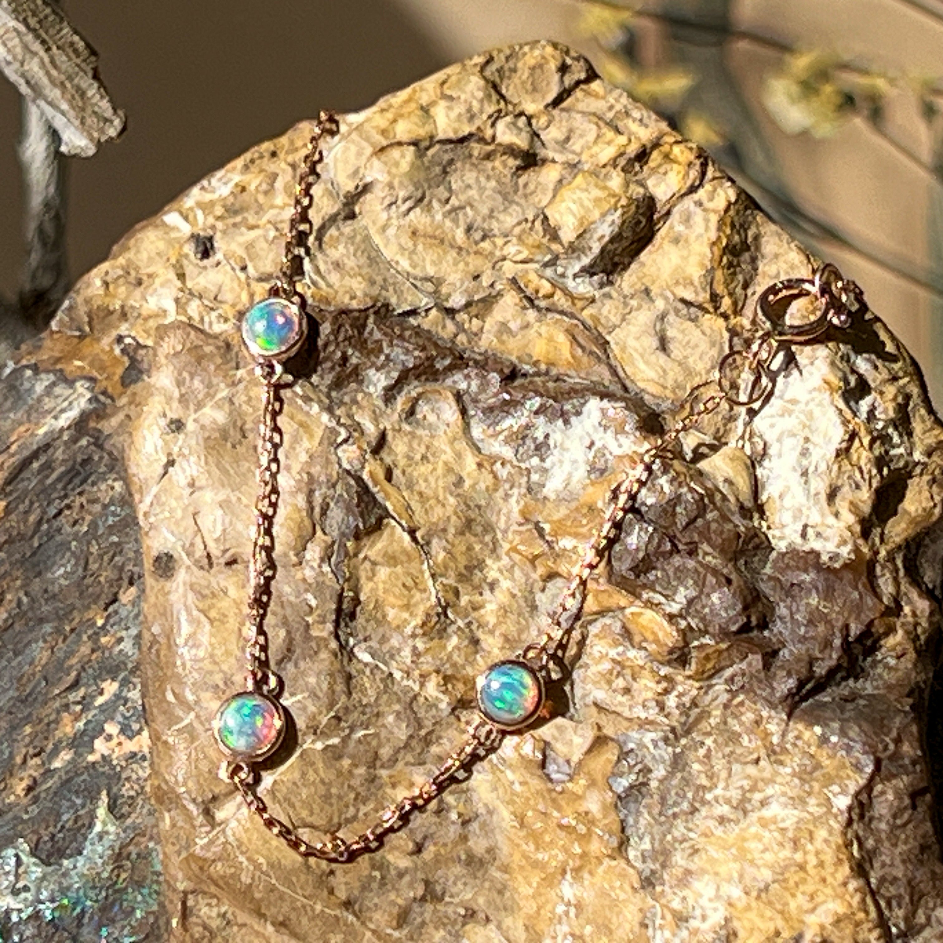9kt Rose Gold Bracelet with 5 Crystal Opals - 3mm, Dainty Gemstone Jewelry, Elegant Gift for Her, Handcrafted Opal Jewelry - Masterpiece Jewellery Opal & Gems Sydney Australia | Online Shop