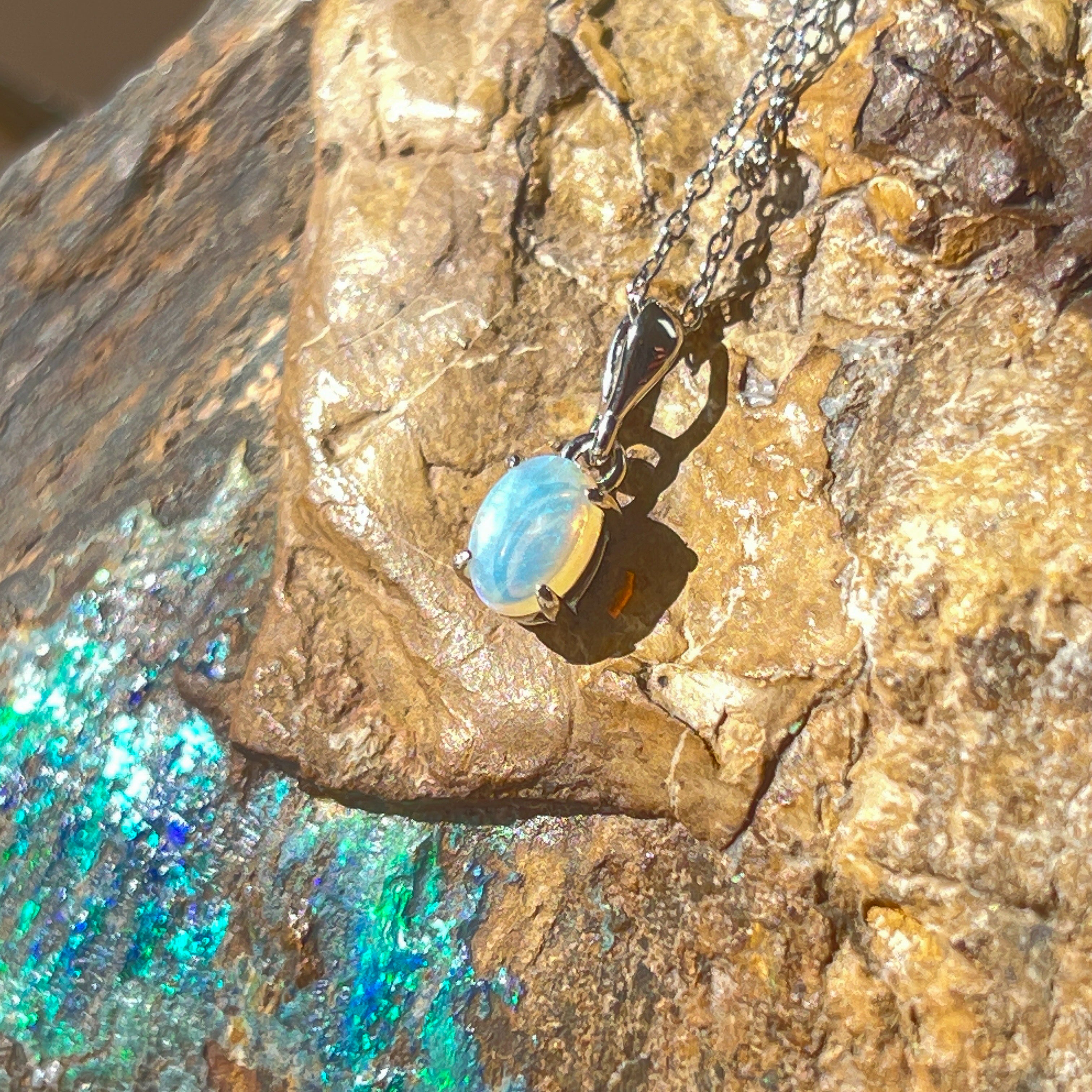 Sterling Silver 7x5mm Light Opal necklace pendant - Masterpiece Jewellery Opal & Gems Sydney Australia | Online Shop