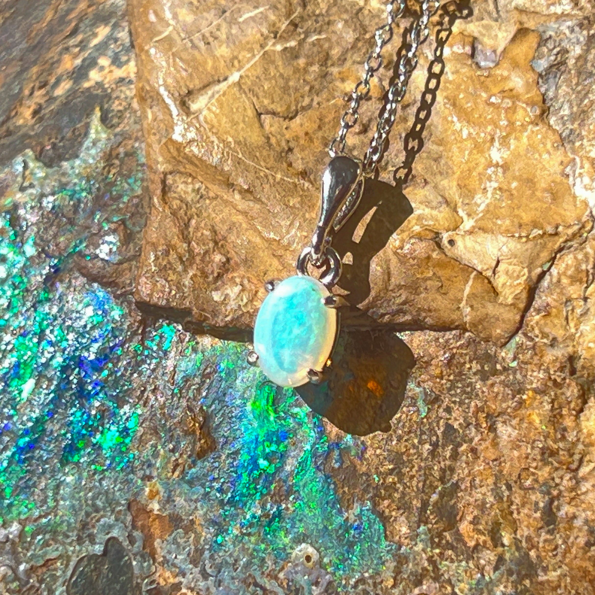 Sterling Silver 7x5mm Light Opal necklace pendant - Masterpiece Jewellery Opal & Gems Sydney Australia | Online Shop