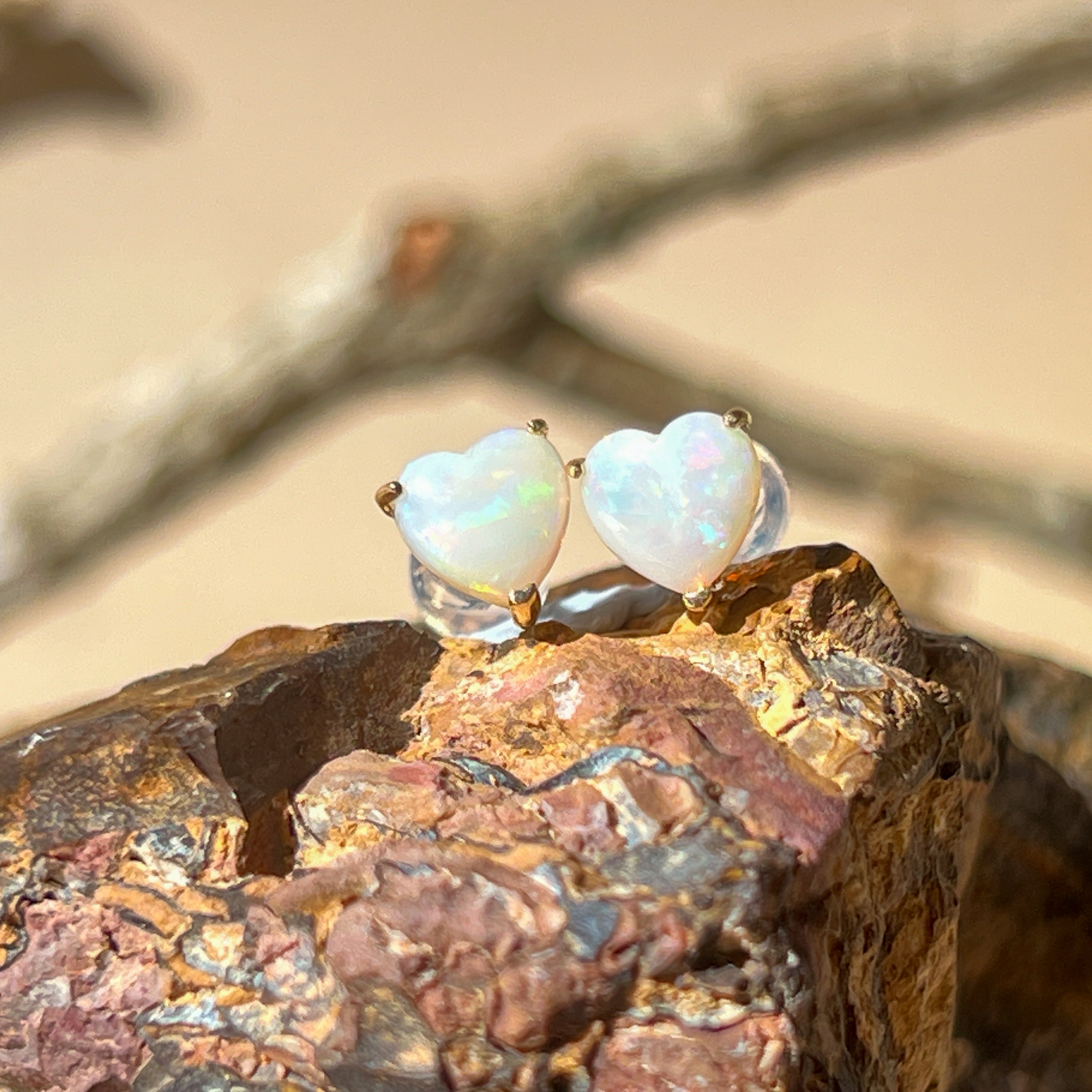 9kt Yellow Gold 6mm Heart shape Opal earrings studs - Masterpiece Jewellery Opal & Gems Sydney Australia | Online Shop