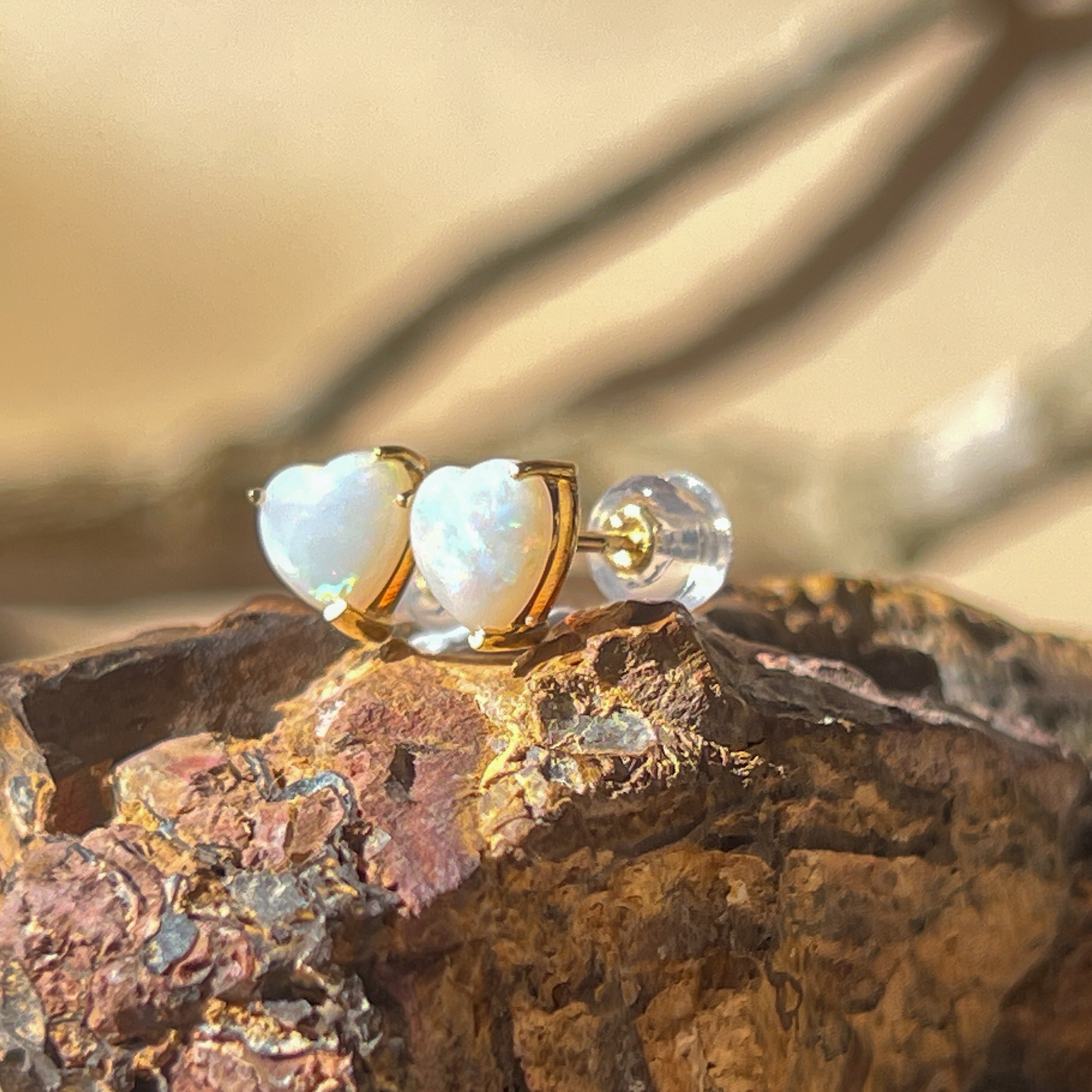 9kt Yellow Gold 6mm Heart shape Opal earrings studs - Masterpiece Jewellery Opal & Gems Sydney Australia | Online Shop