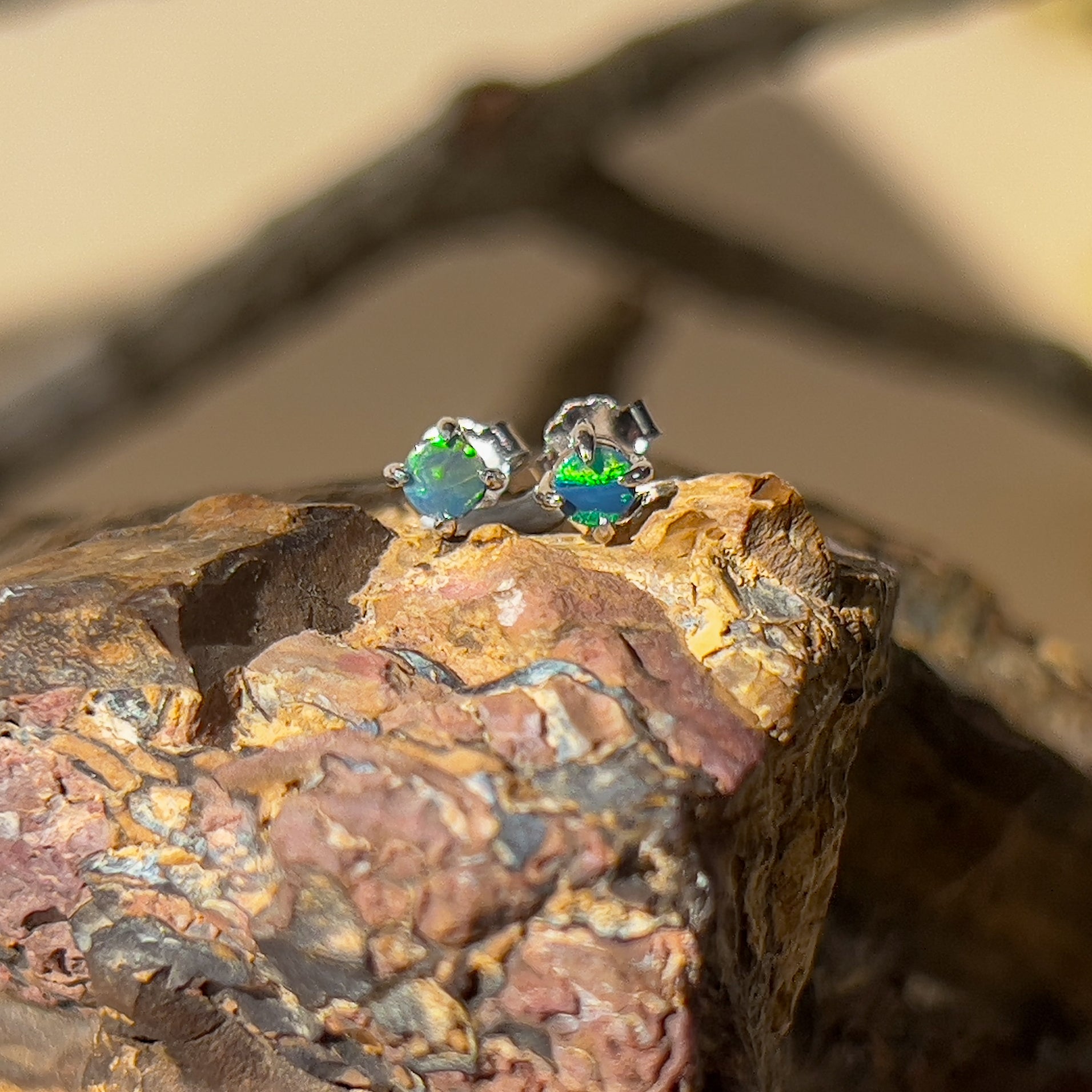 Sterling Silver 3mm Doublet Opal earrings 4 claw studs - Masterpiece Jewellery Opal & Gems Sydney Australia | Online Shop