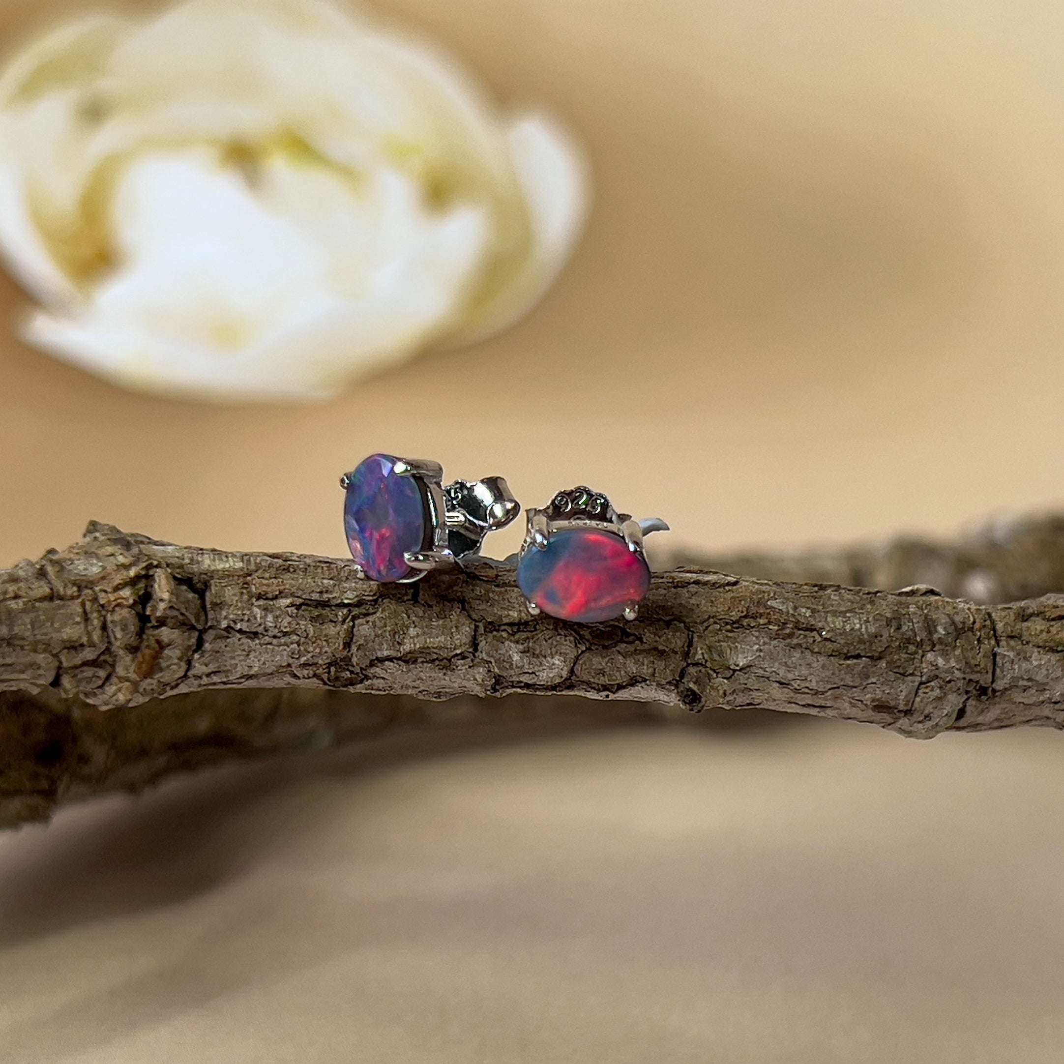 Pair of Sterling Silver doublet 6x4mm Opal earrings studs - Masterpiece Jewellery Opal & Gems Sydney Australia | Online Shop