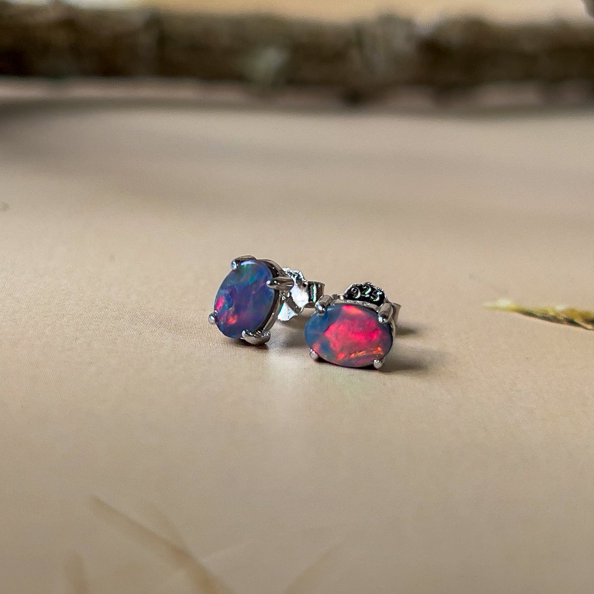Pair of Sterling Silver doublet 6x4mm Opal earrings studs - Masterpiece Jewellery Opal & Gems Sydney Australia | Online Shop