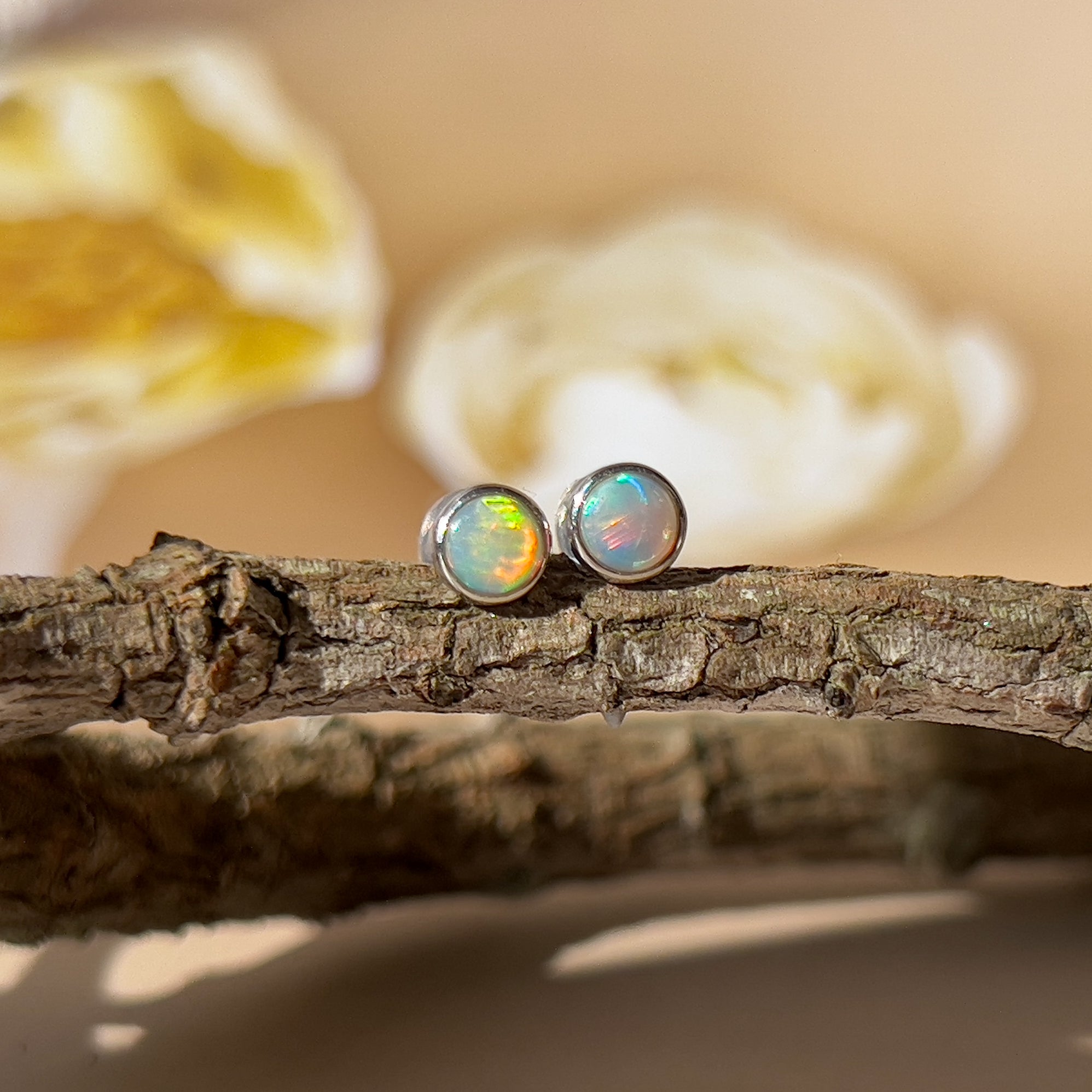 9kt White Gold 3mm Crystal Opal earrings studs - Masterpiece Jewellery Opal & Gems Sydney Australia | Online Shop