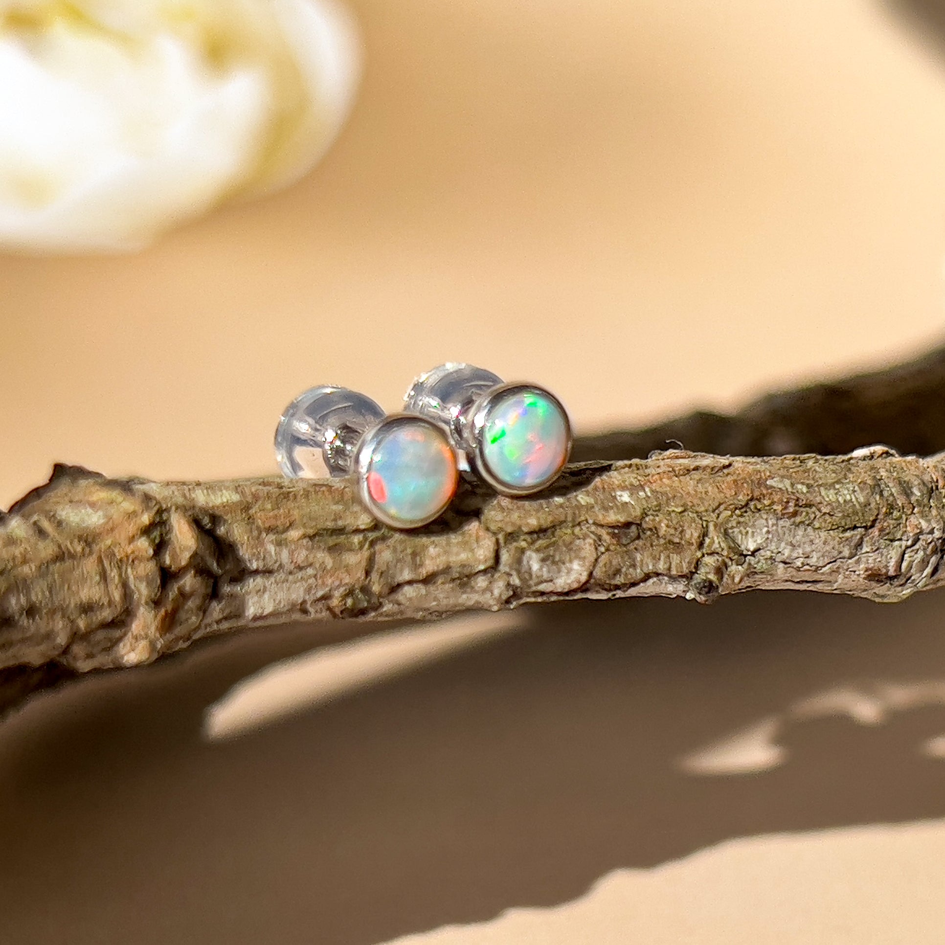 9kt White Gold 3mm Crystal Opal earrings studs - Masterpiece Jewellery Opal & Gems Sydney Australia | Online Shop