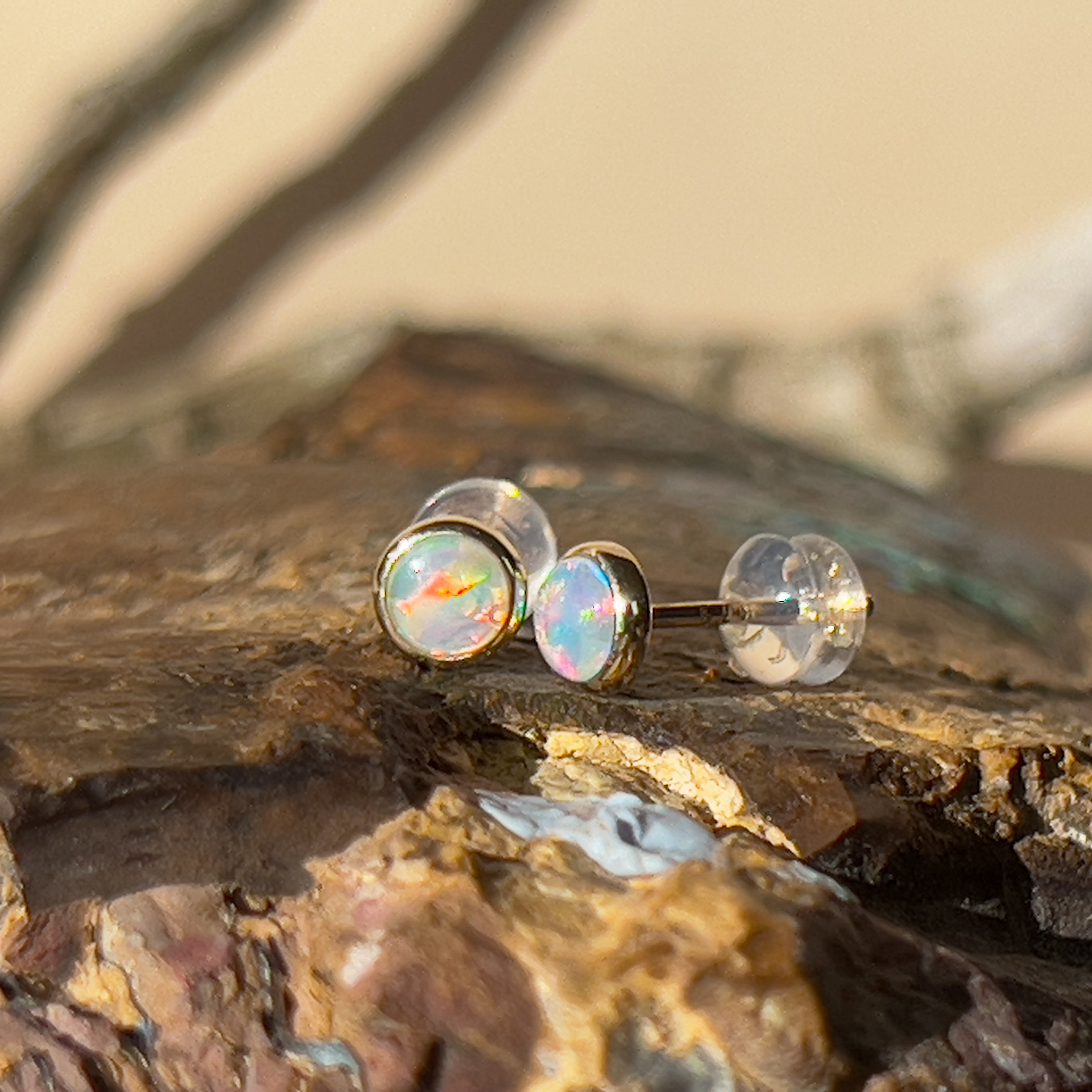 9kt Yellow Gold 3.5mm Crystal Opal earrings bezel studs - Masterpiece Jewellery Opal & Gems Sydney Australia | Online Shop