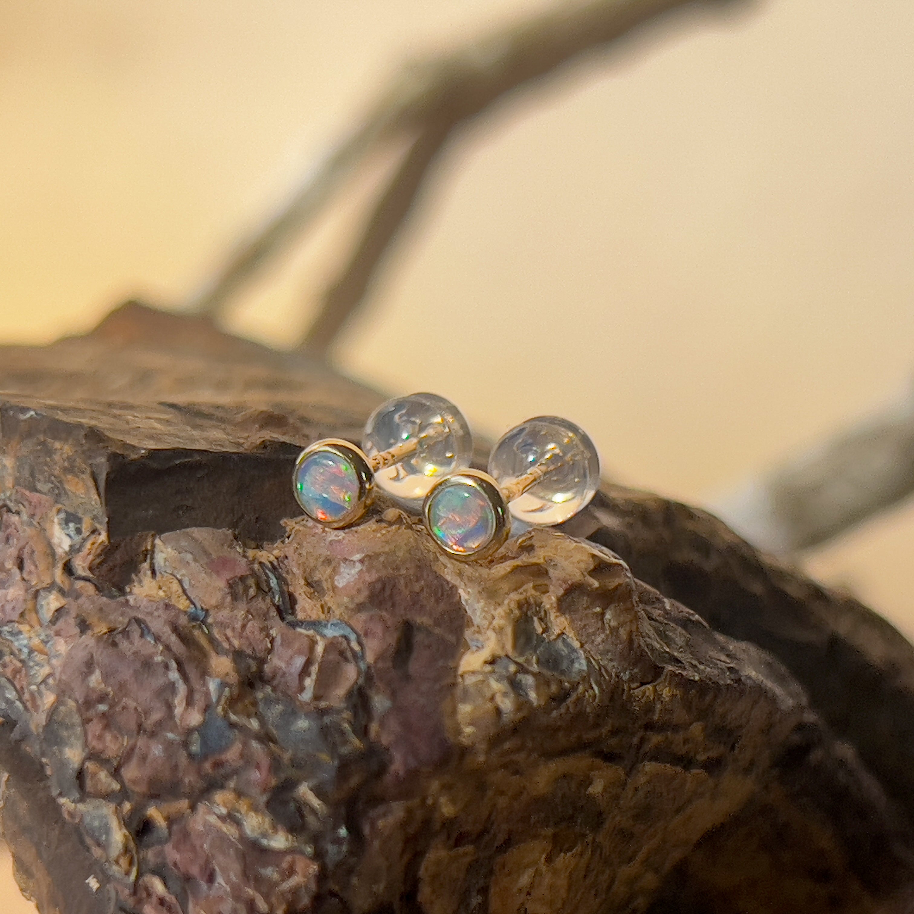 9kt Yellow Gold pair of 4mm Crystal Opal earrings bezel studs - Masterpiece Jewellery Opal & Gems Sydney Australia | Online Shop