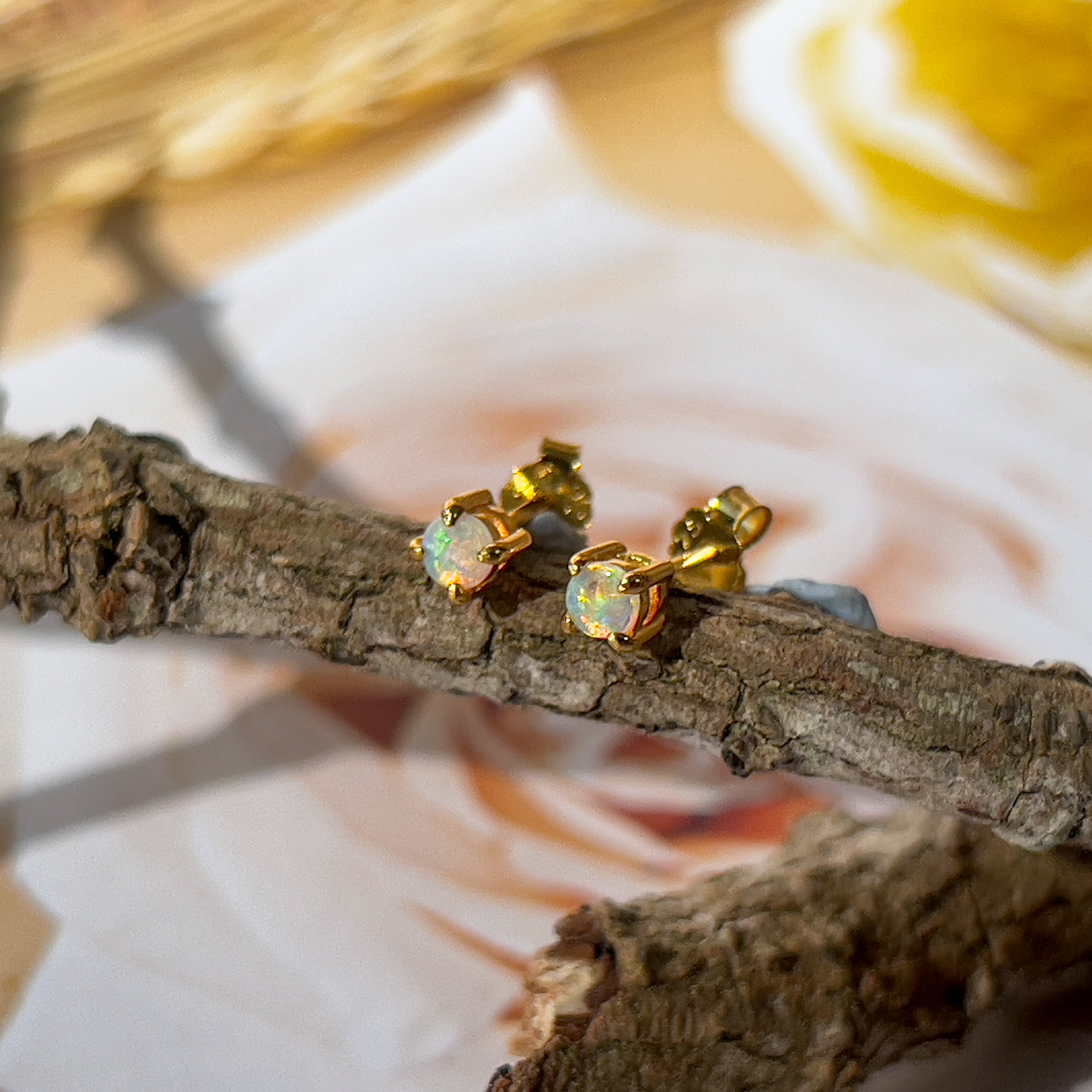 Pair of Gold Plated Sterling Silver 3mm Opal studs - Masterpiece Jewellery Opal & Gems Sydney Australia | Online Shop
