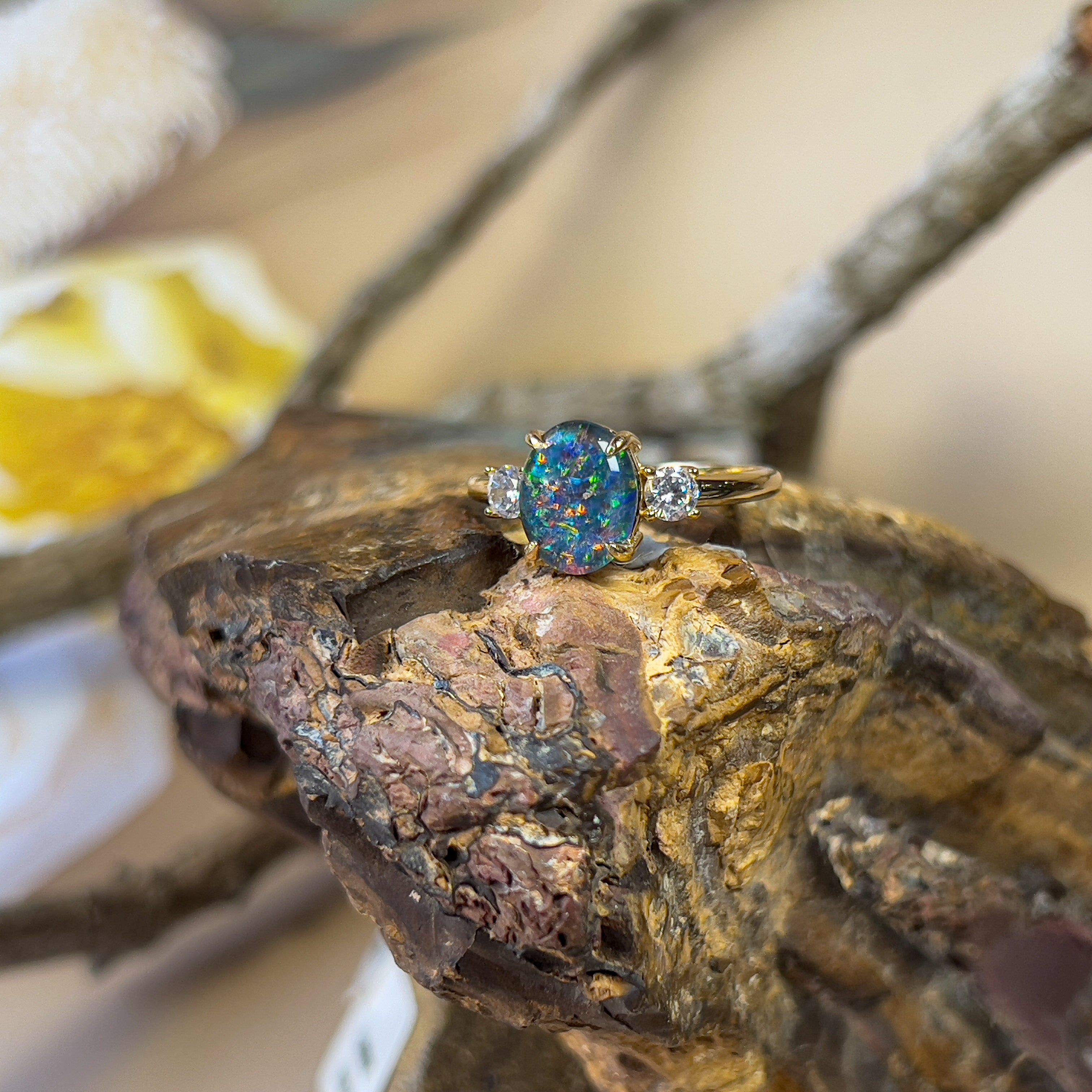 Gold plated Silver 10x8mm Opal triplet trilogy ring - Masterpiece Jewellery Opal & Gems Sydney Australia | Online Shop