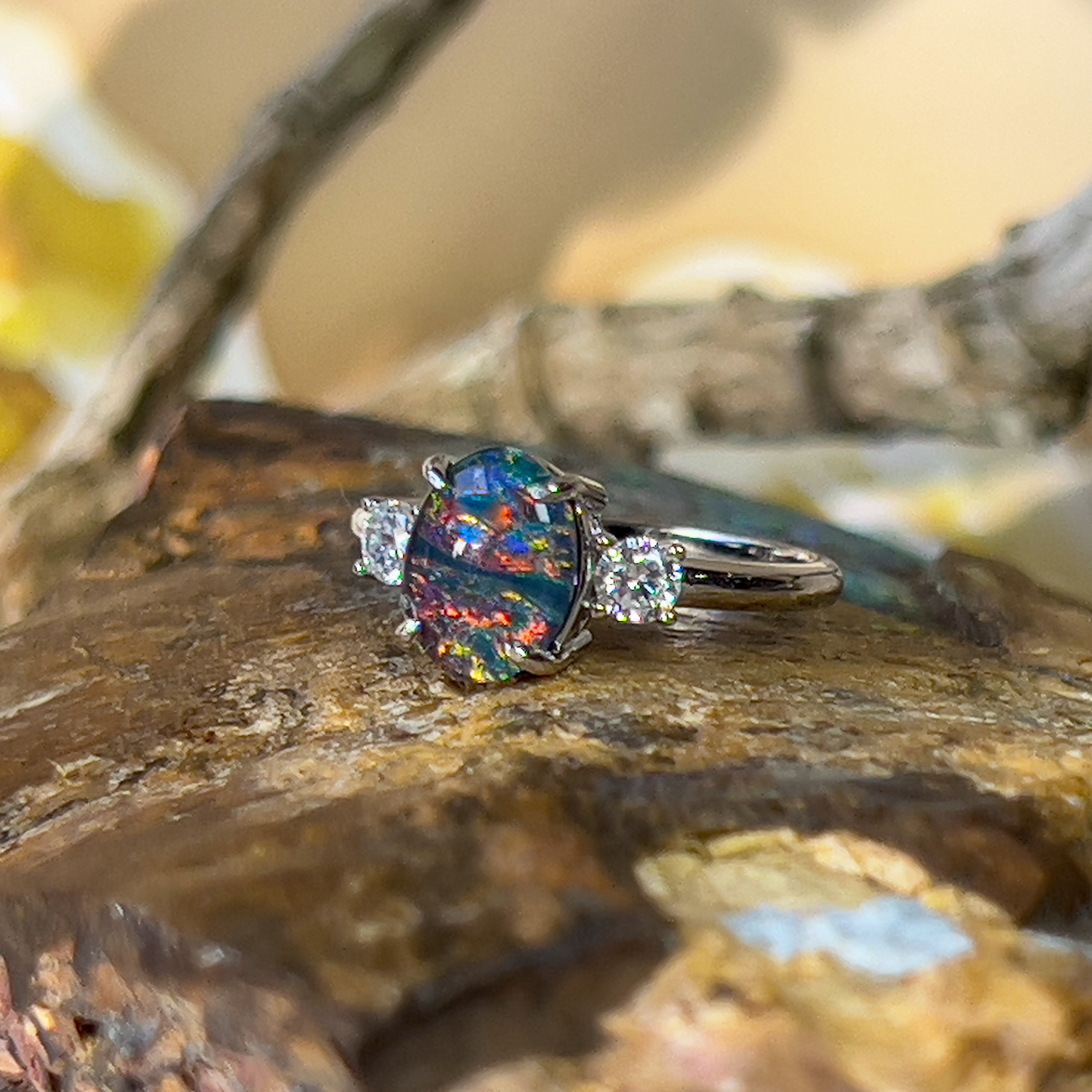 Sterling Silver 9x7mm Opal Triplet 3 stone ring - Masterpiece Jewellery Opal & Gems Sydney Australia | Online Shop