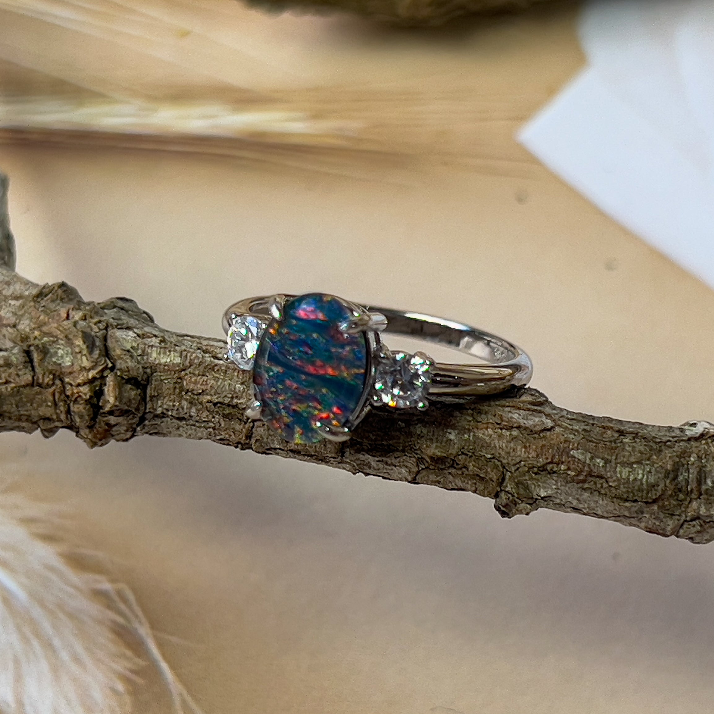 Sterling Silver 9x7mm Opal Triplet 3 stone ring - Masterpiece Jewellery Opal & Gems Sydney Australia | Online Shop