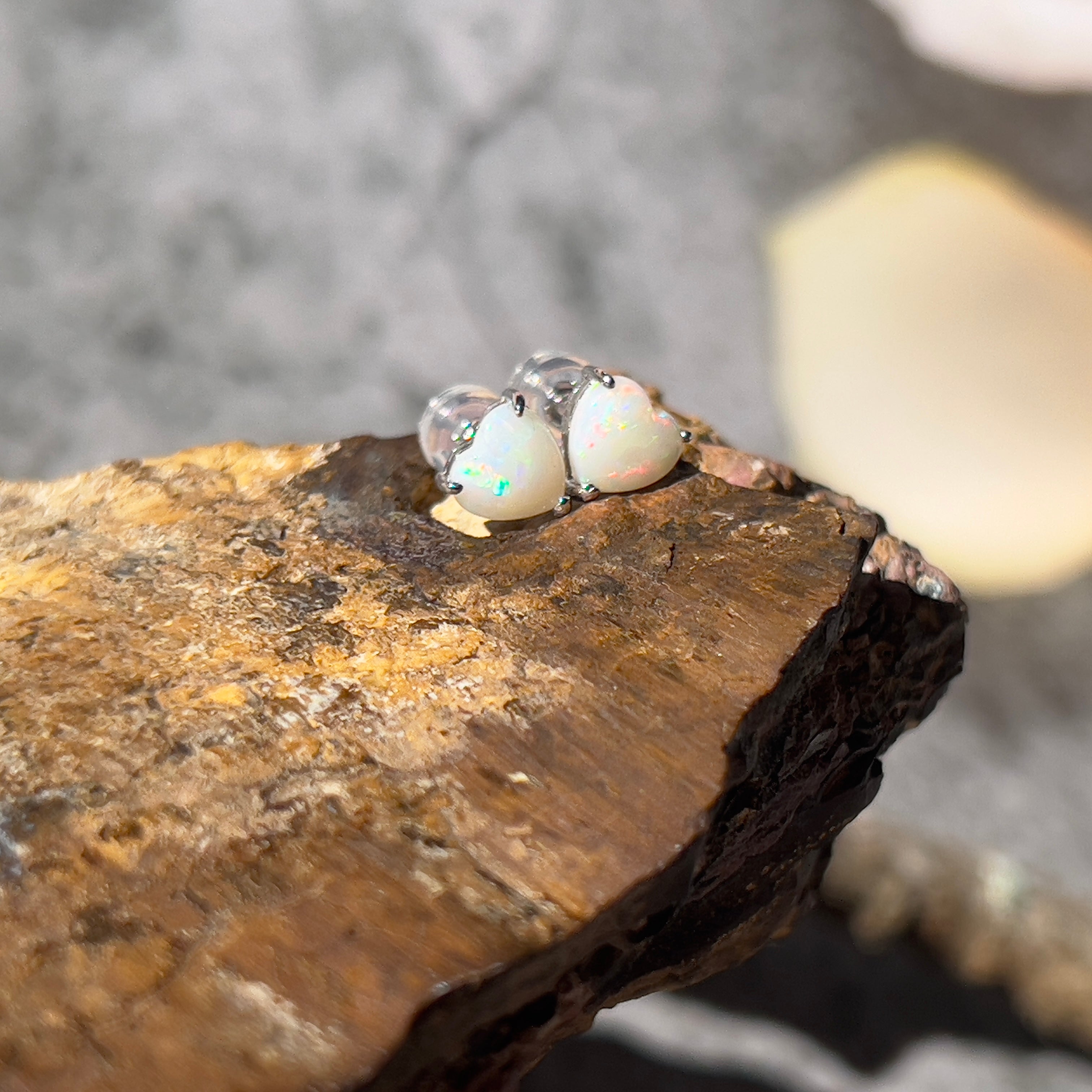9KT White Gold Opal Stud Earrings, 6mm Heart Shape, Handmade Gift for Her, Minimalist & Dainty Gold Earrings, Cute Opal Jewelry, Birthstone Earrings - Masterpiece Jewellery Opal & Gems Sydney Australia | Online Shop