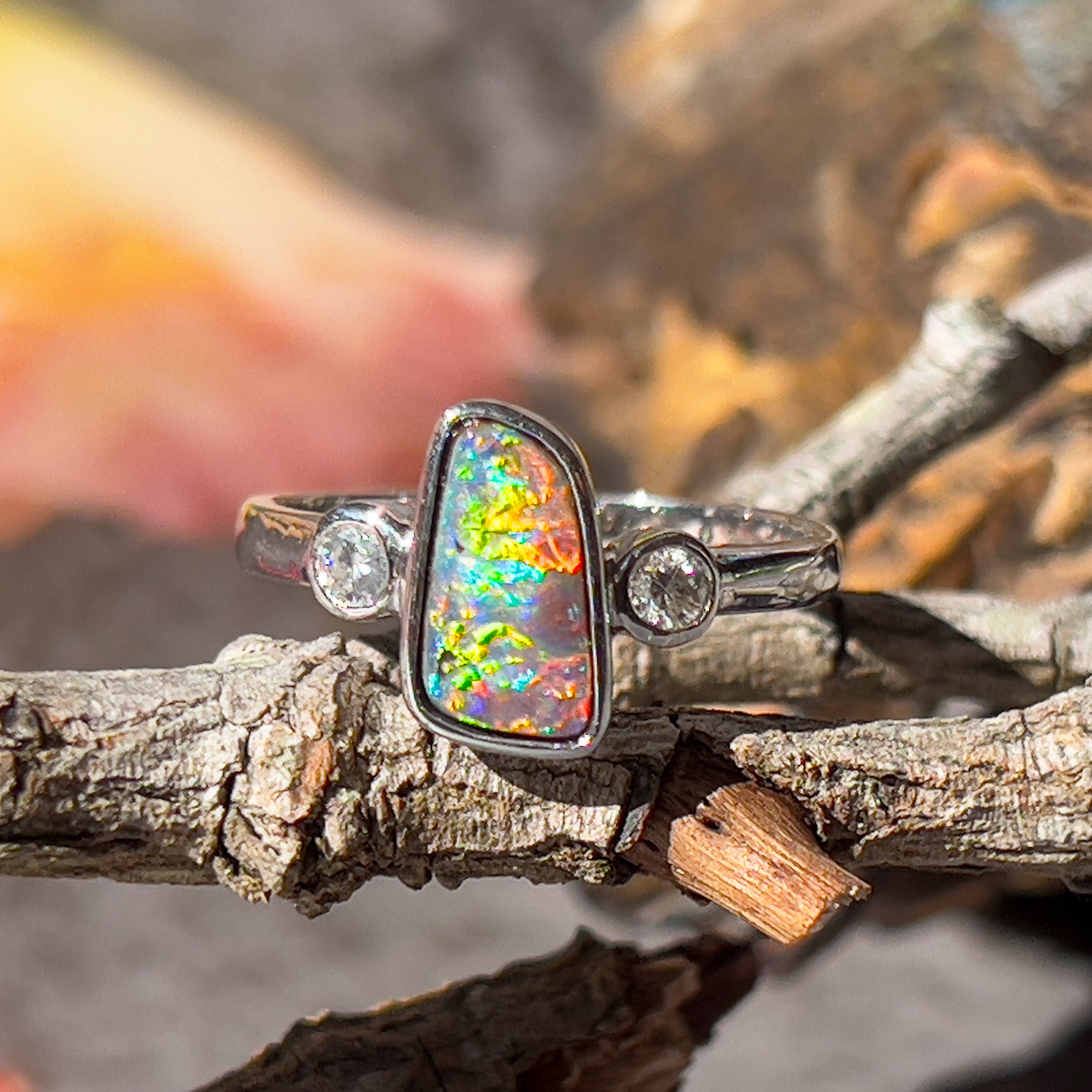 14kt White Gold Boulder Opal 1.8ct and Diamond Opal ring - Masterpiece Jewellery Opal & Gems Sydney Australia | Online Shop