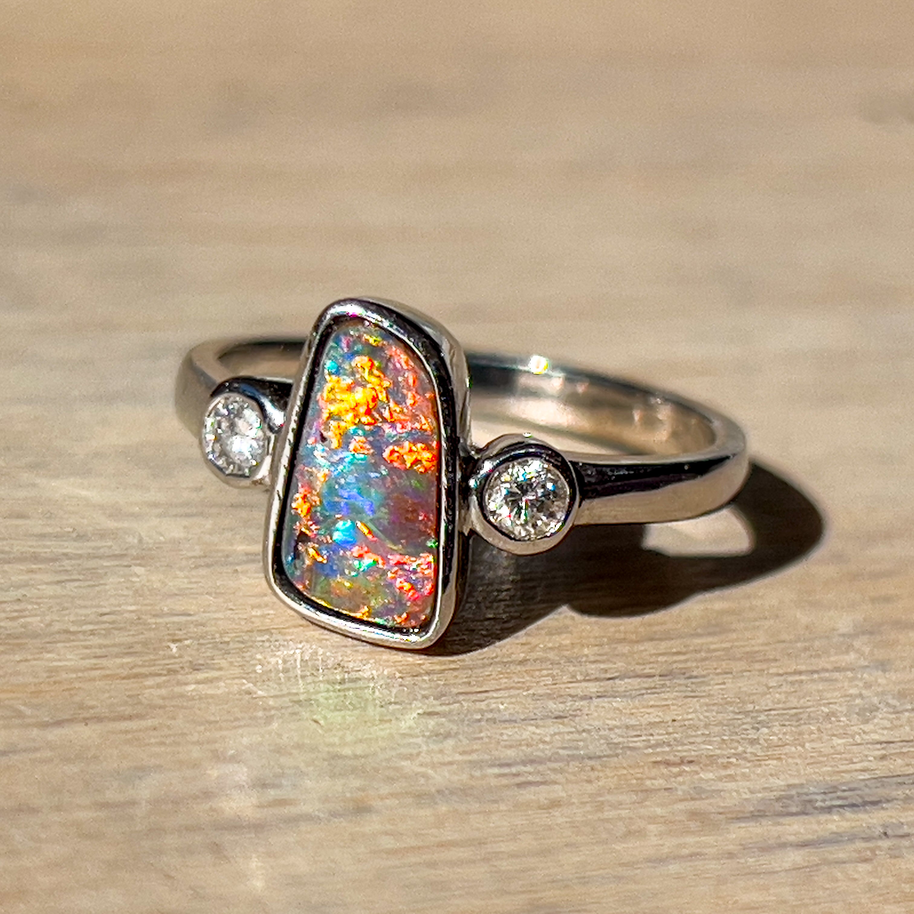 14kt White Gold Boulder Opal 1.8ct and Diamond Opal ring - Masterpiece Jewellery Opal & Gems Sydney Australia | Online Shop