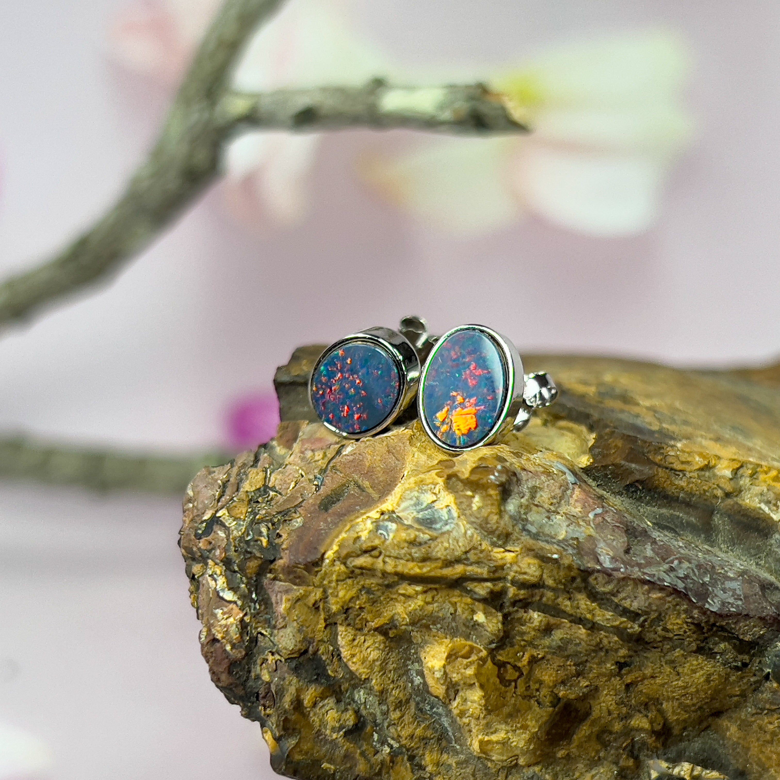 Sterling silver opal doublet 8x6mm oval studs - Masterpiece Jewellery Opal & Gems Sydney Australia | Online Shop