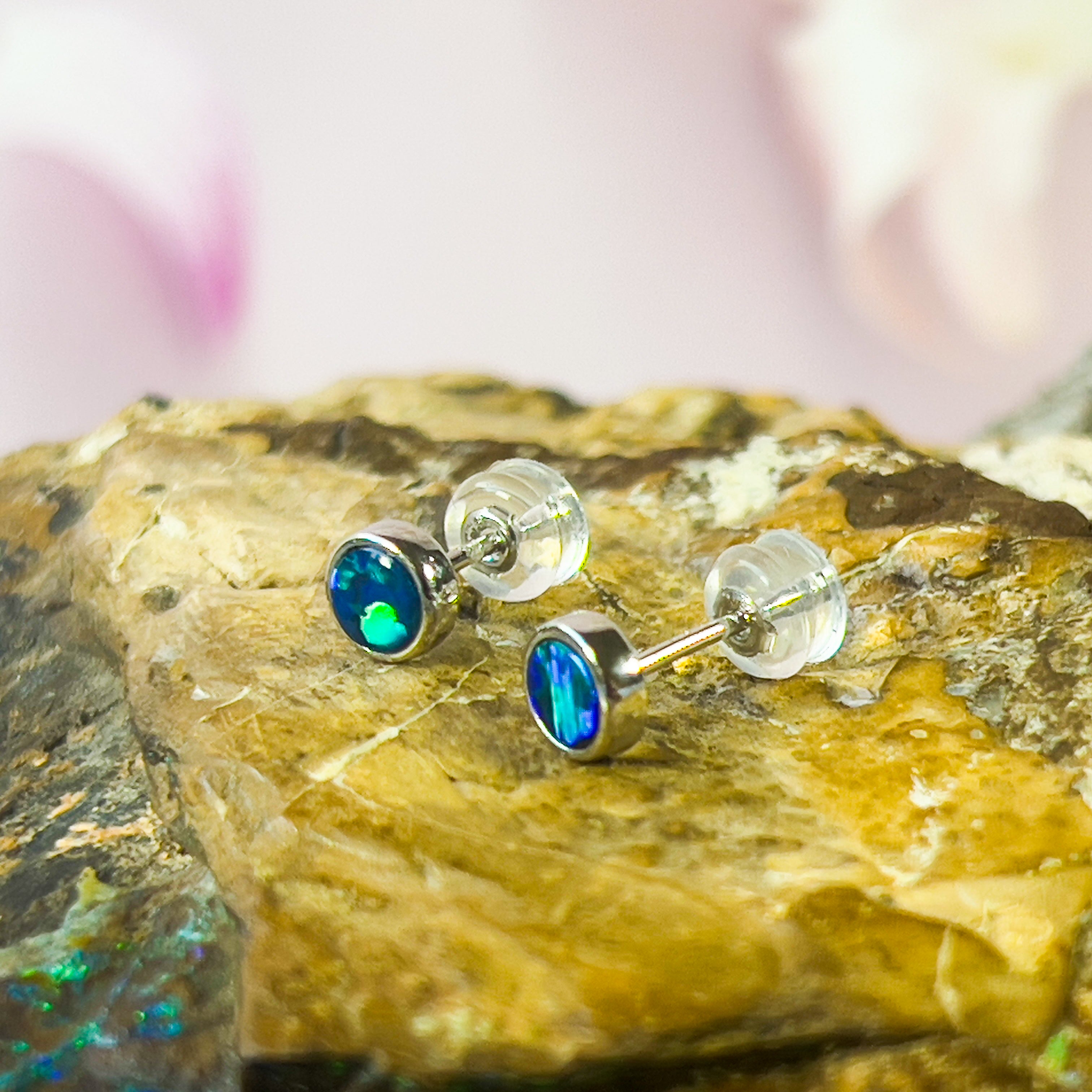 Handmade Opal Stud Earrings - Gold/Silver | Dainty & Cute | Crystal Fire Opal Jewelry | Gift for Her 3mm - Masterpiece Jewellery Opal & Gems Sydney Australia | Online Shop