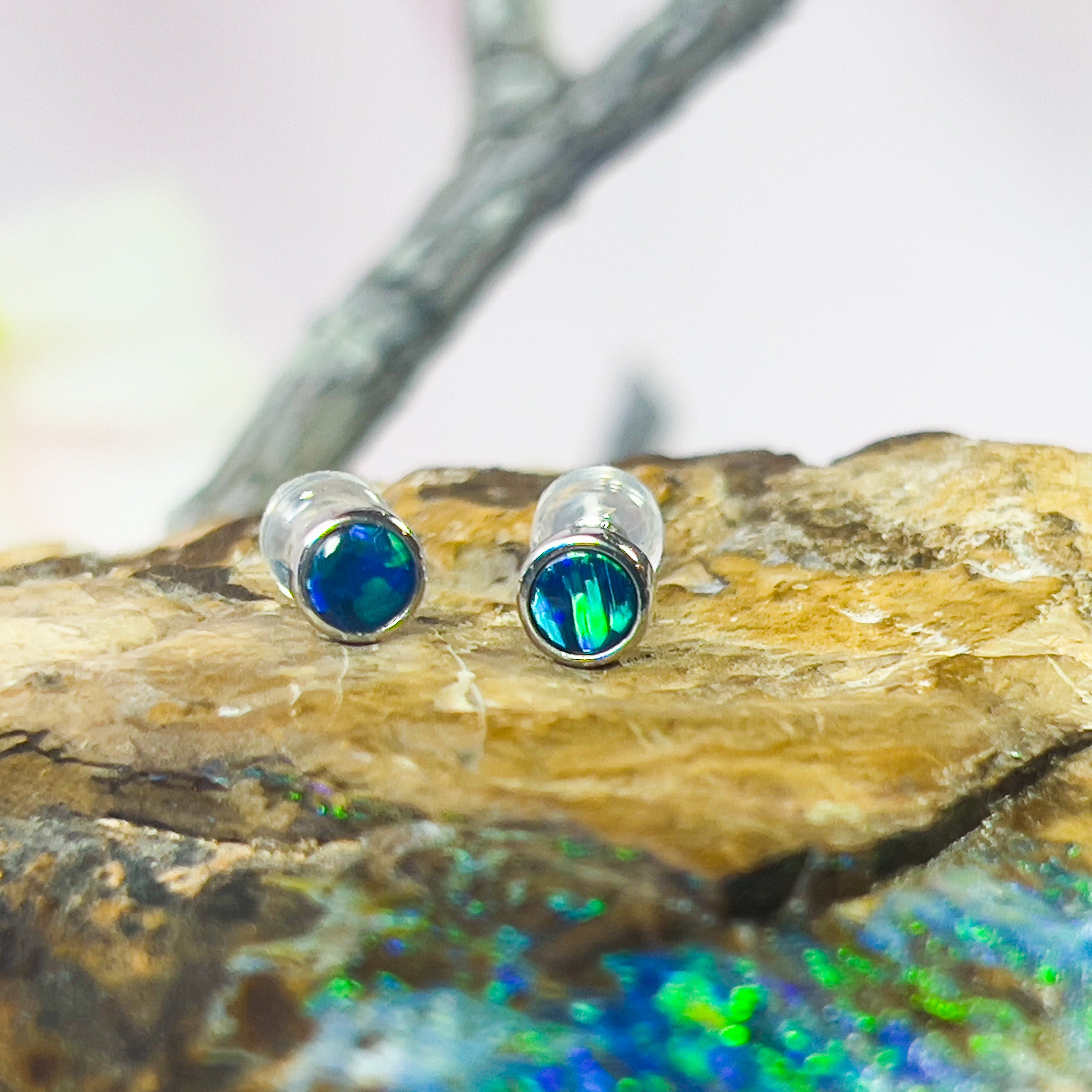 Handmade Opal Stud Earrings - Gold/Silver | Dainty & Cute | Crystal Fire Opal Jewelry | Gift for Her 3mm - Masterpiece Jewellery Opal & Gems Sydney Australia | Online Shop