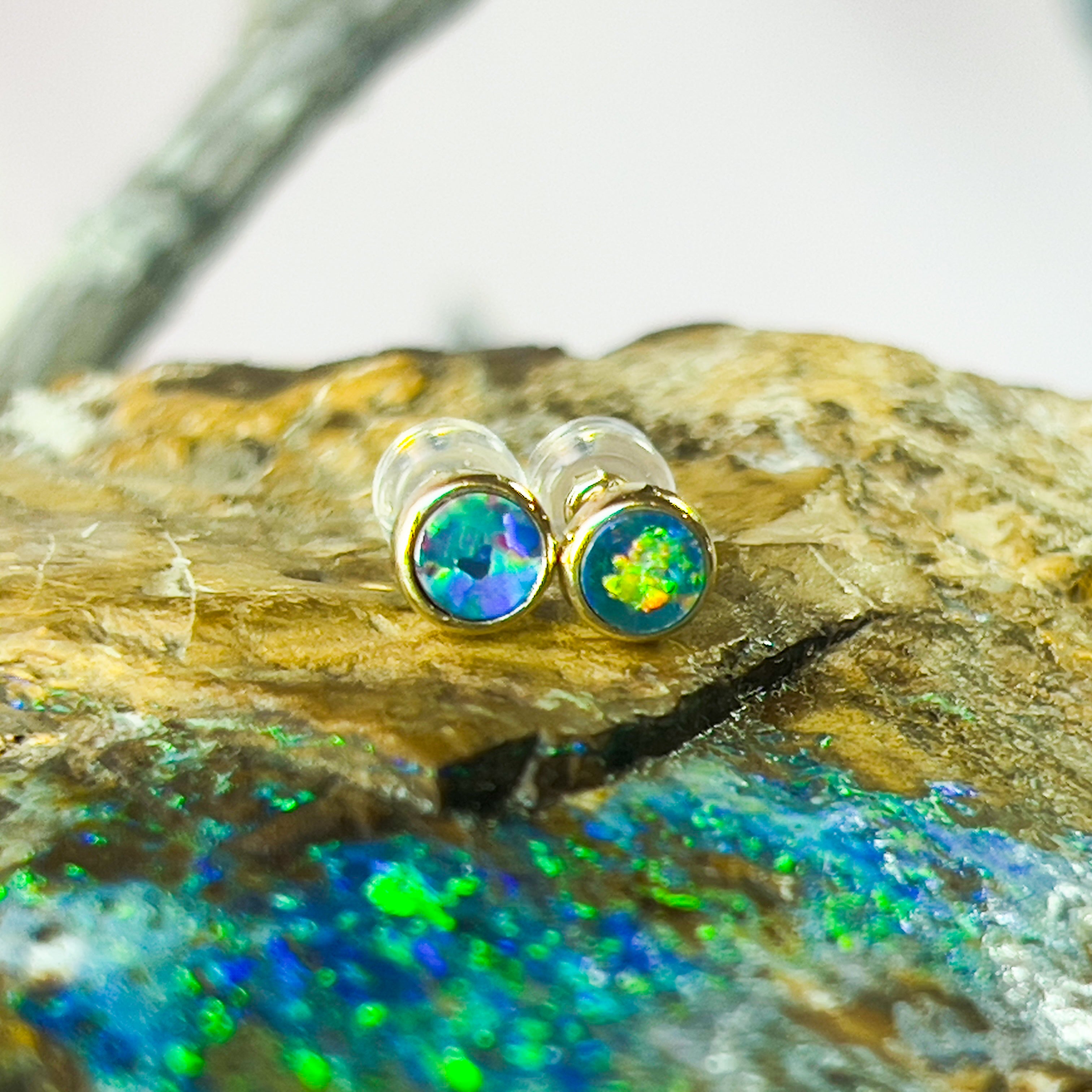 Handmade Opal Stud Earrings Gold Silver Dainty Cute Crystal Fire Opal Jewelry Gift for Her 3mm