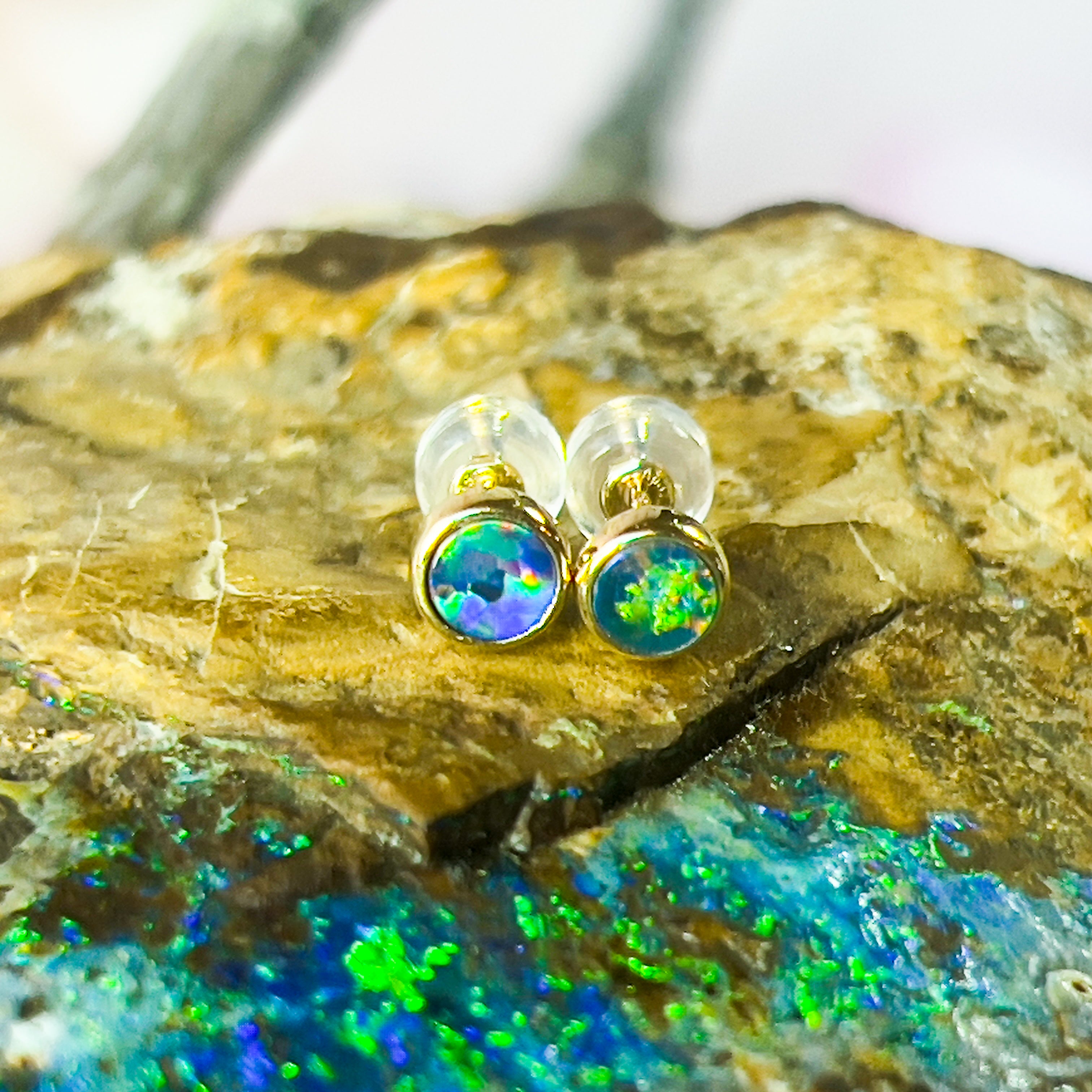 Handmade Opal Stud Earrings - Gold/Silver | Dainty & Cute | Crystal Fire Opal Jewelry | Gift for Her 3mm - Masterpiece Jewellery Opal & Gems Sydney Australia | Online Shop