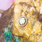 Rose Gold Plated Sterling Silver White Opal Halo Pendant - Dainty, Gold & Silver, Raw & Fire Opal Necklace" - Masterpiece Jewellery Opal & Gems Sydney Australia | Online Shop