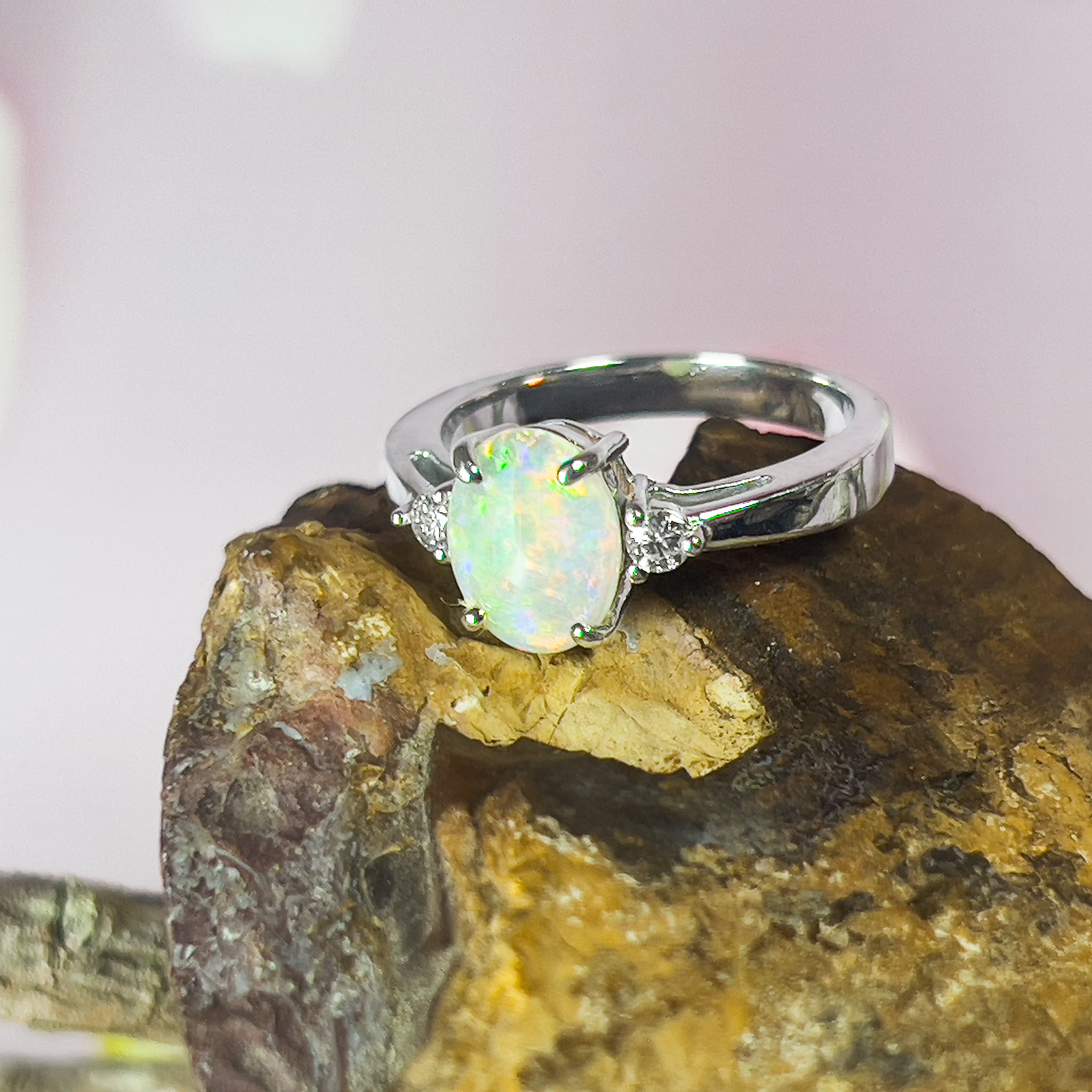 14kt White Gold 0.98ct Crystal Opal and Diamond ring - Masterpiece Jewellery Opal & Gems Sydney Australia | Online Shop