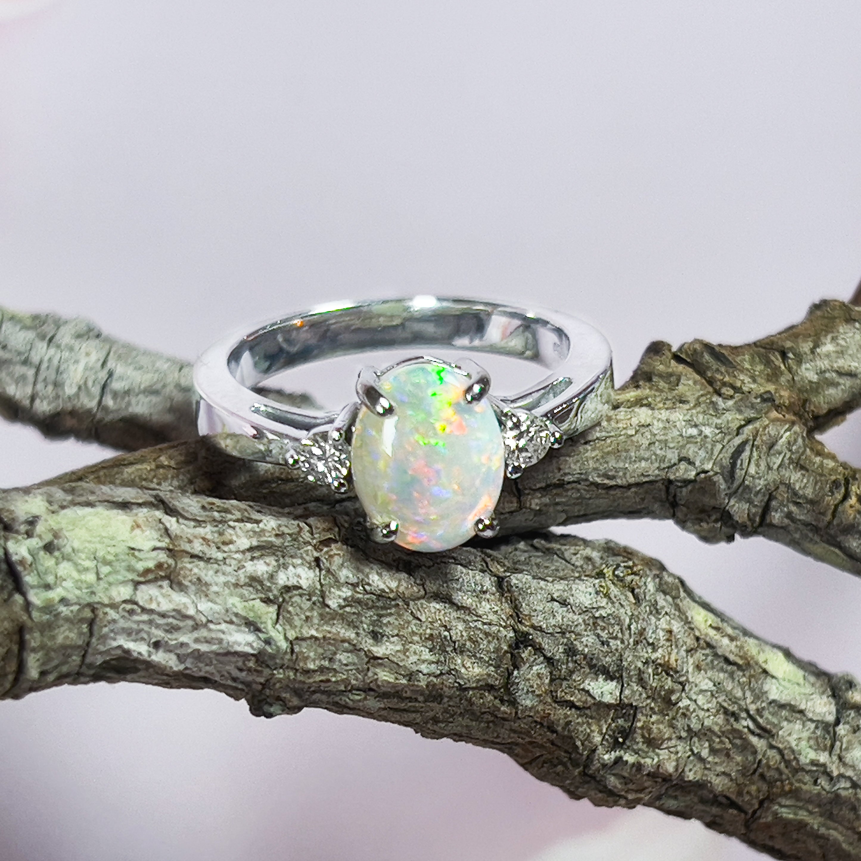 14kt White Gold 0.98ct Crystal Opal and Diamond ring - Masterpiece Jewellery Opal & Gems Sydney Australia | Online Shop