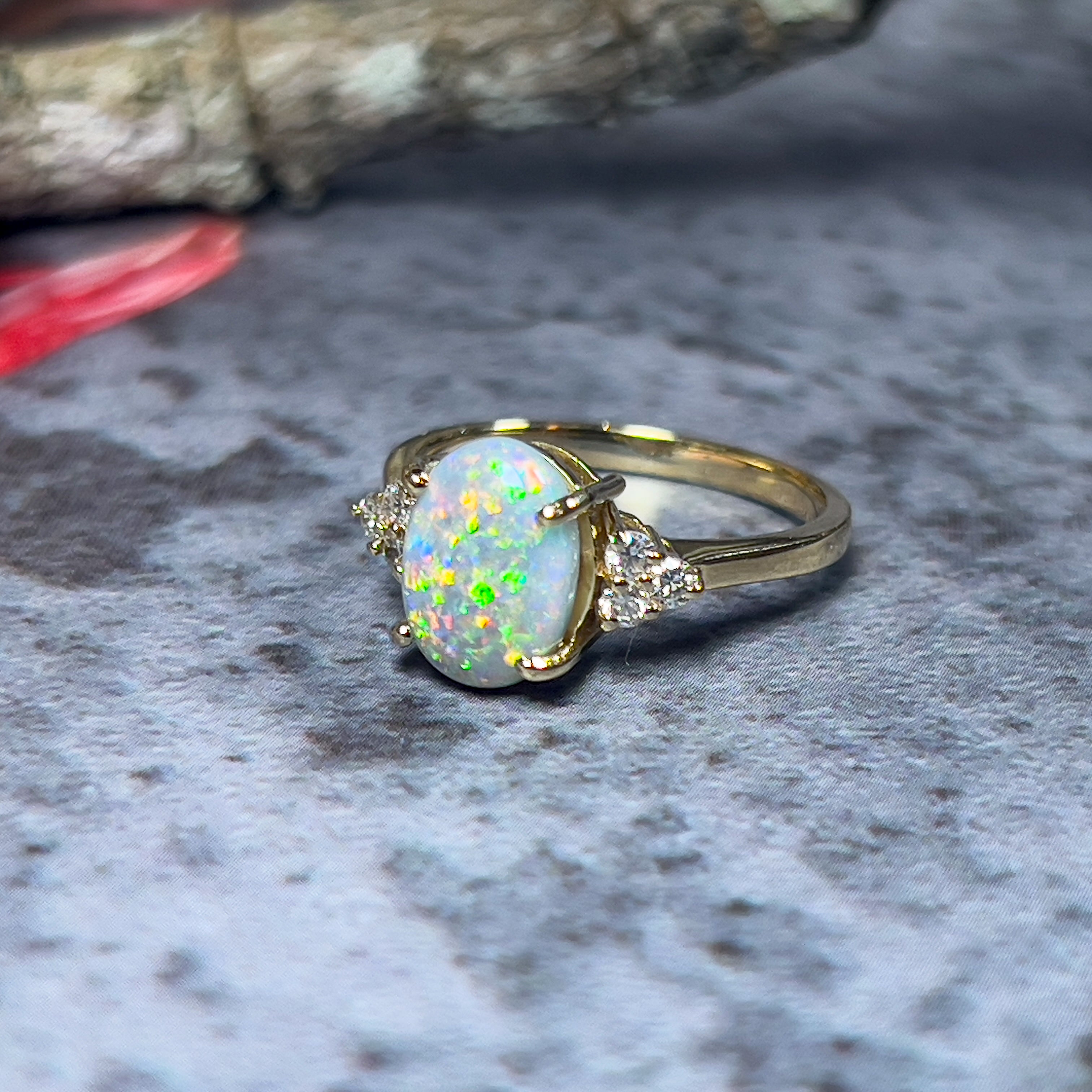 18kt Yellow Gold Semi Black Opal 2.31ct with Round Brilliant cut diamonds ring - Masterpiece Jewellery Opal & Gems Sydney Australia | Online Shop