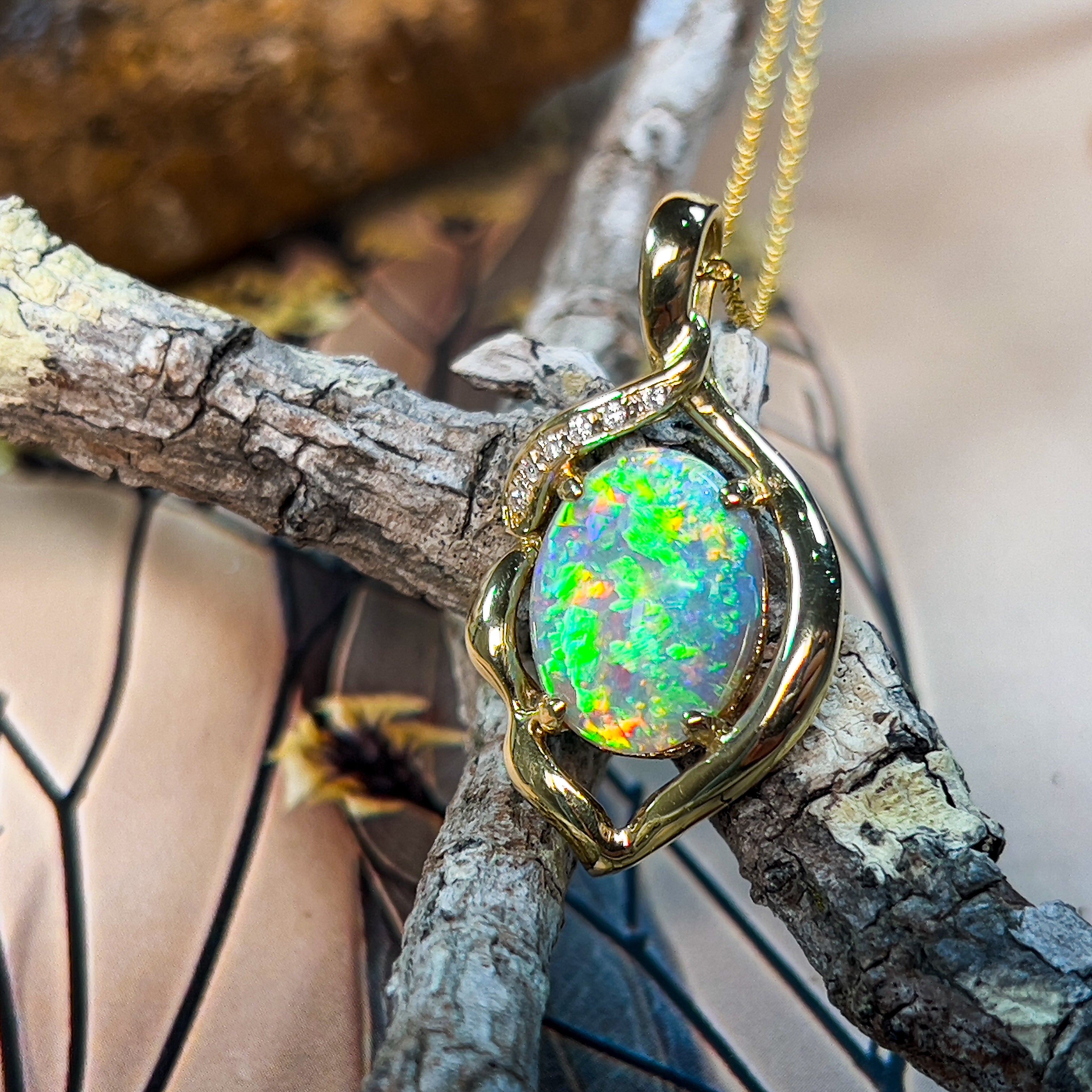 18kt Yellow Gold 4.19ct Black Opal and Diamond pendant - Masterpiece Jewellery Opal & Gems Sydney Australia | Online Shop