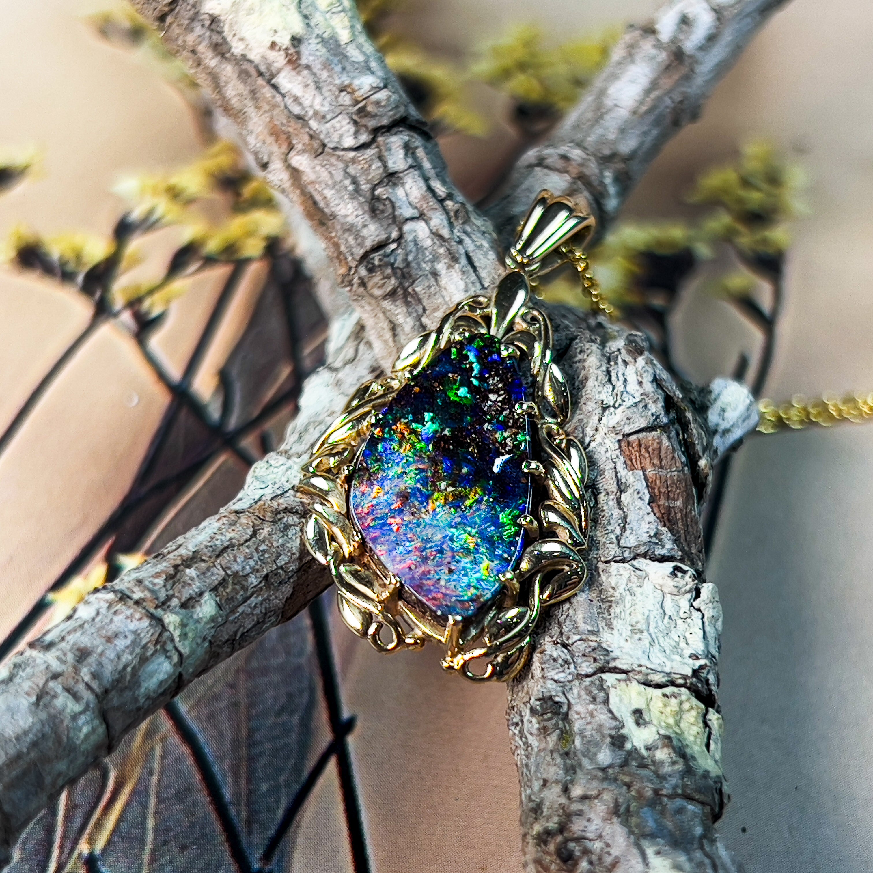 14kt Yellow Gold Boulder Opal 4.86ct pendant - Masterpiece Jewellery Opal & Gems Sydney Australia | Online Shop