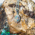18kt White Gold cluster pendant Black Opal 0.88ct and Diamonds - Masterpiece Jewellery Opal & Gems Sydney Australia | Online Shop