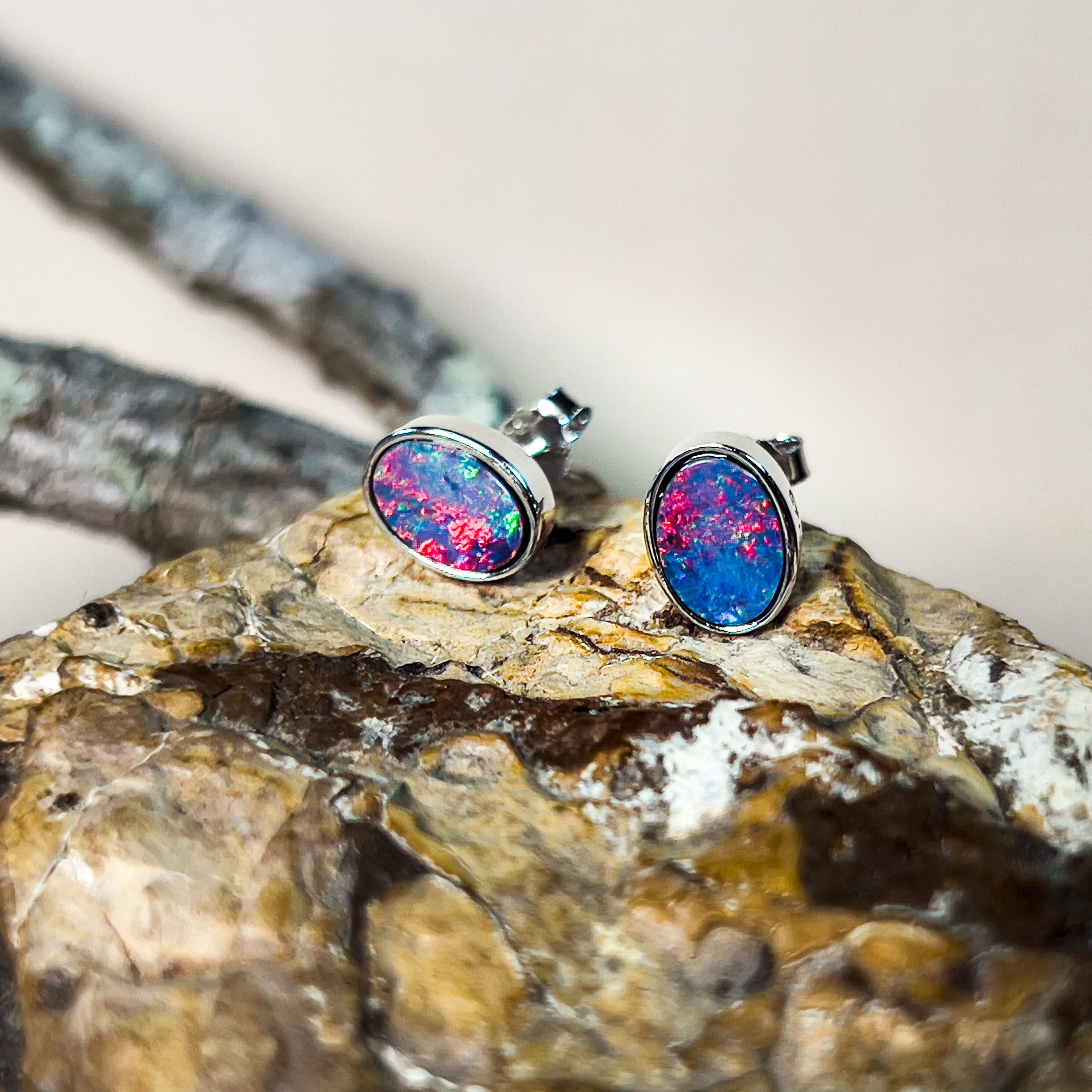 Sterling Silver 7x5mm Opal studs - Masterpiece Jewellery Opal & Gems Sydney Australia | Online Shop