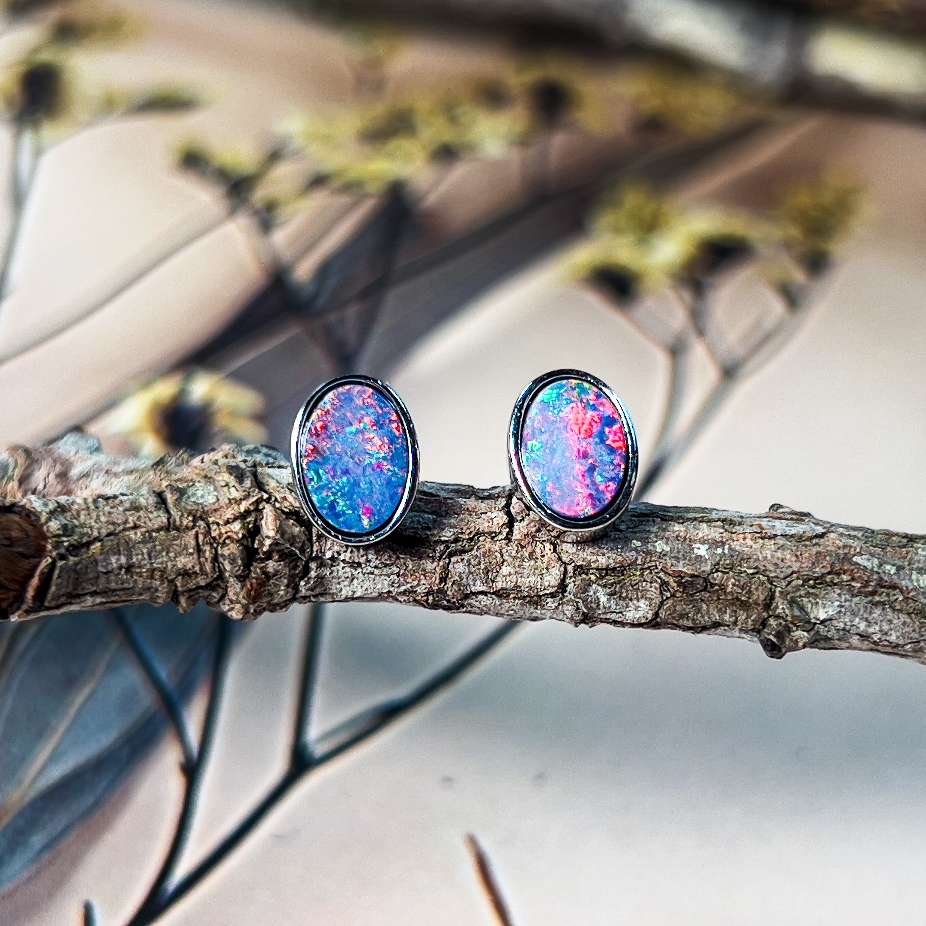 Sterling Silver 7x5mm Opal studs - Masterpiece Jewellery Opal & Gems Sydney Australia | Online Shop