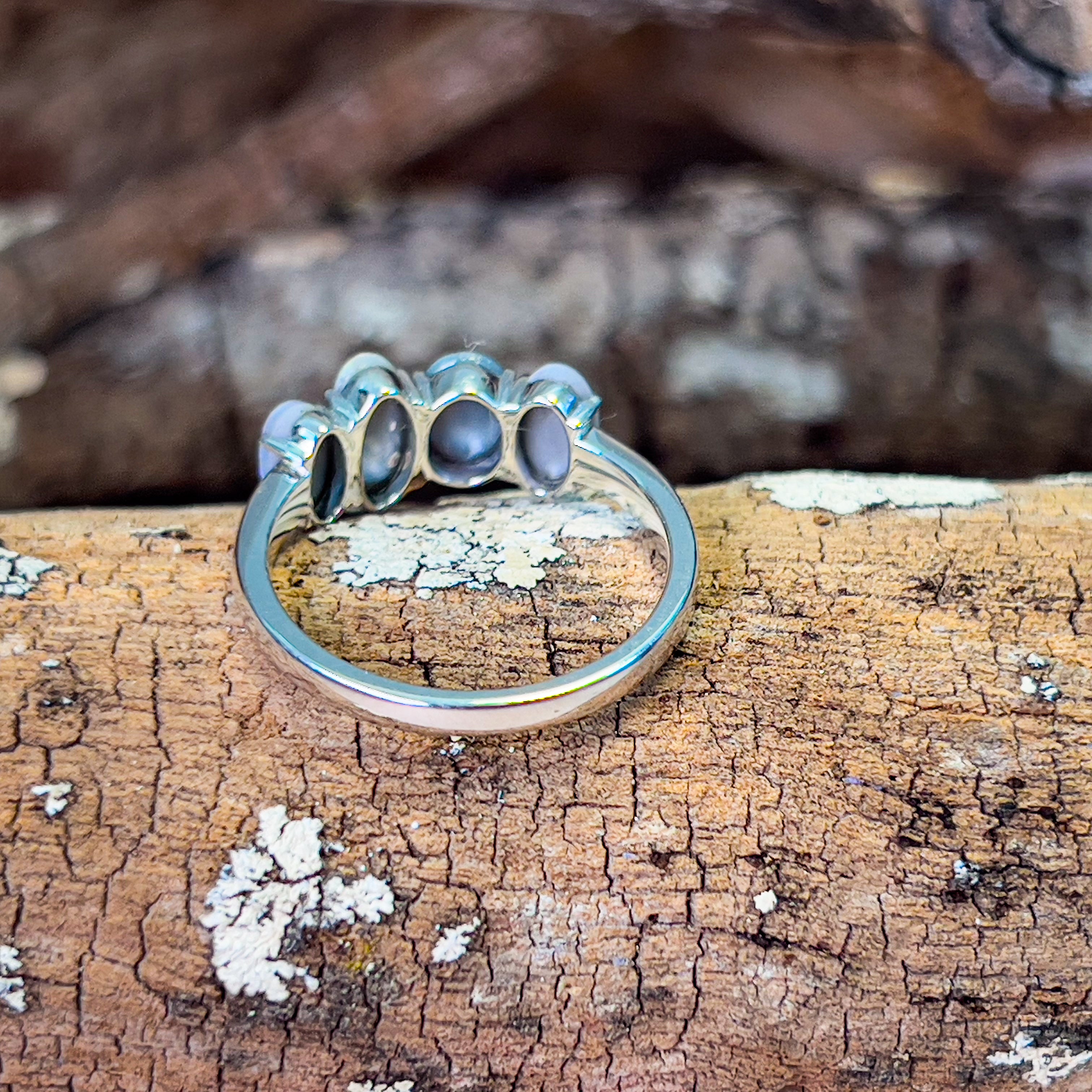 Sterling Silver eternity style Black Opal ring Masterpiece Jewellery Opal Gems Sydney Australia Online Shop