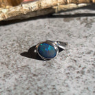 18kt White Gold cross over Black Opal 1.5ct Blue Green solitaire ring - Masterpiece Jewellery Opal & Gems Sydney Australia | Online Shop