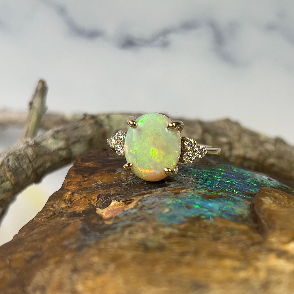 9kt Yellow Gold 3.44ct Opal and diamond ring - Masterpiece Jewellery Opal & Gems Sydney Australia | Online Shop
