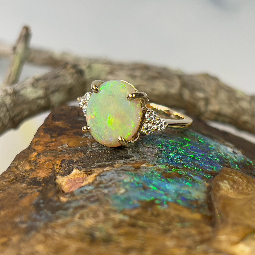 9kt Yellow Gold 3.44ct Opal and diamond ring - Masterpiece Jewellery Opal & Gems Sydney Australia | Online Shop