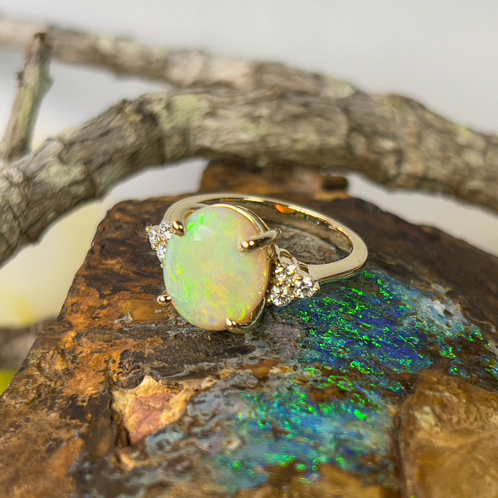 9kt Yellow Gold 3.44ct Opal and diamond ring - Masterpiece Jewellery Opal & Gems Sydney Australia | Online Shop